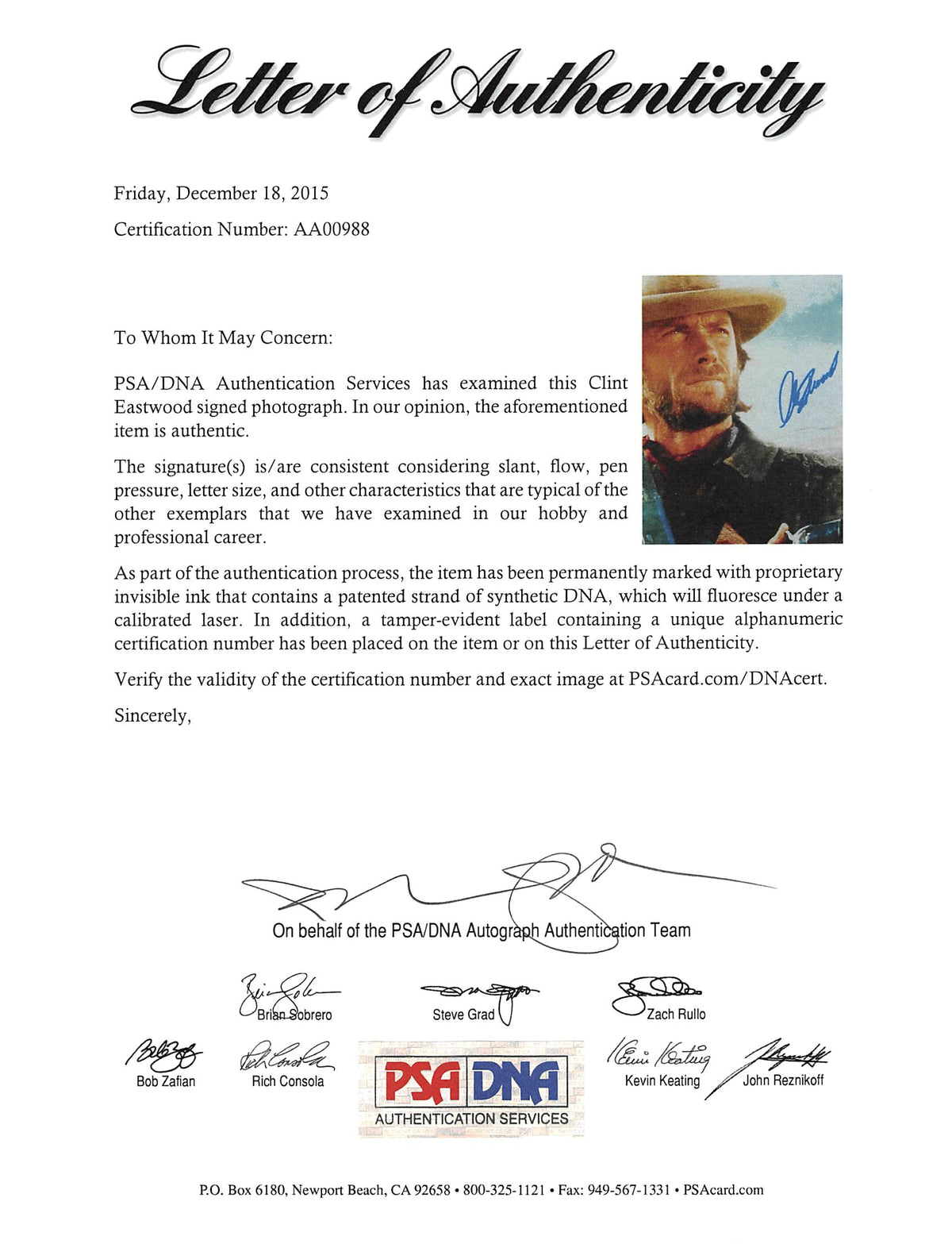 Clint Eastwood The Good, the Bad and the Ugly Signed 8x10 Photo PSA/DNA #AA00988
