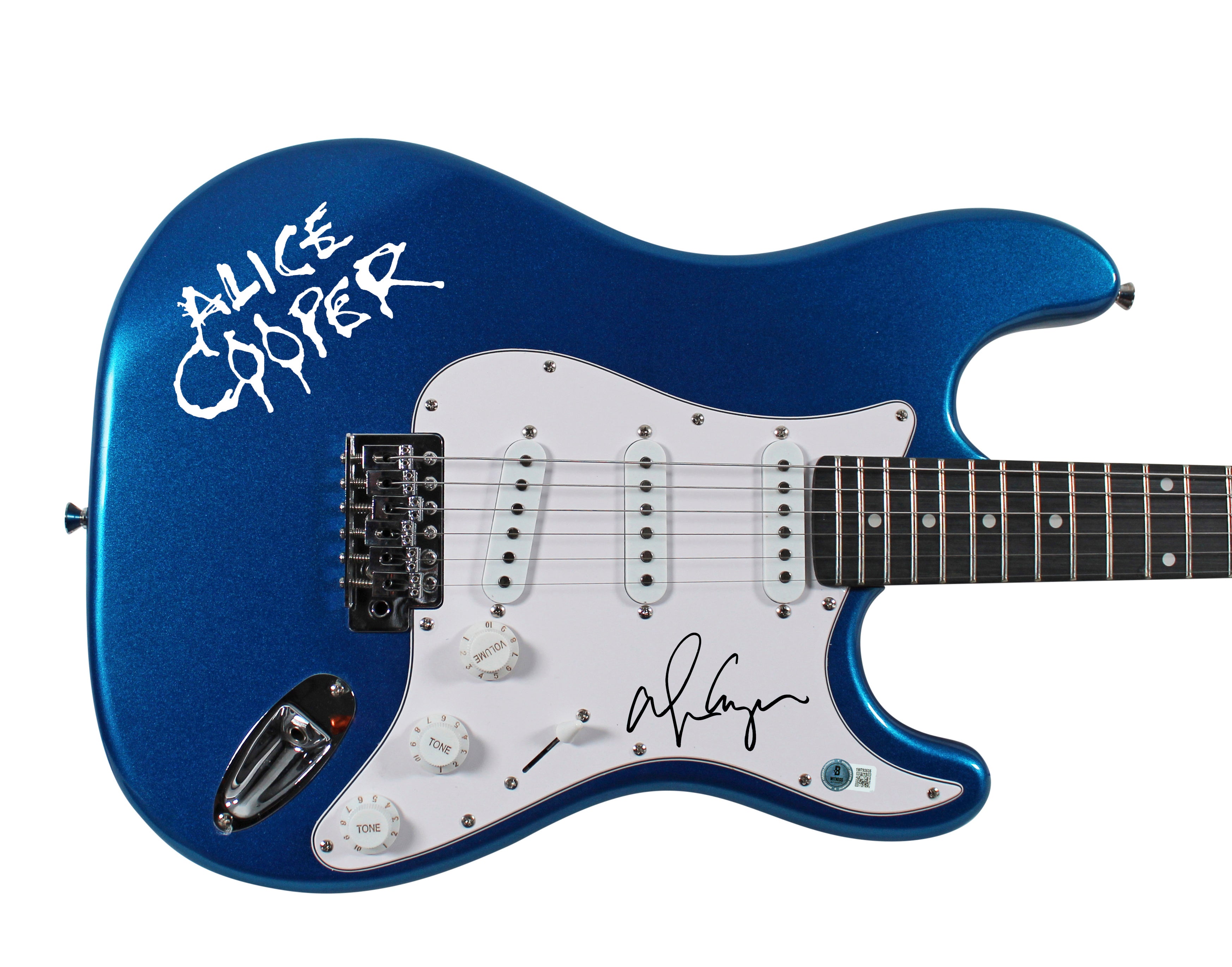 Alice Cooper Authentic Signed Blue Electric Guitar w/ Decal BAS Witnessed