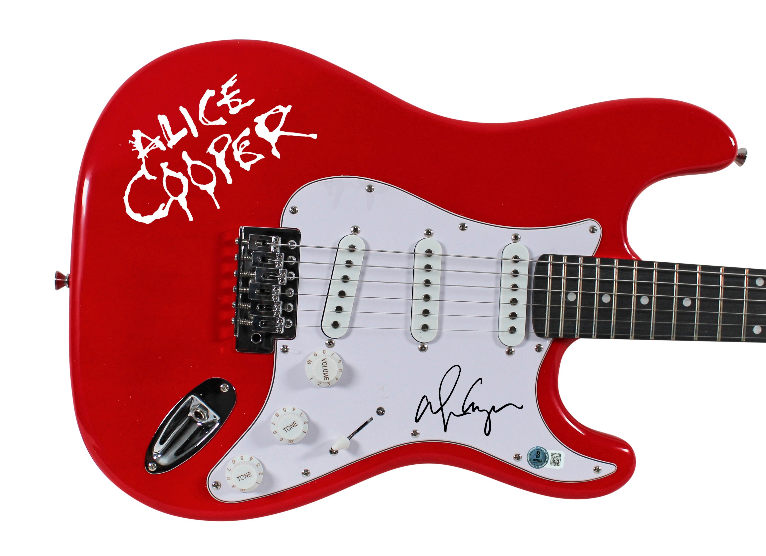 Alice Cooper Authentic Signed Red Electric Guitar w/ Decal BAS Witnessed