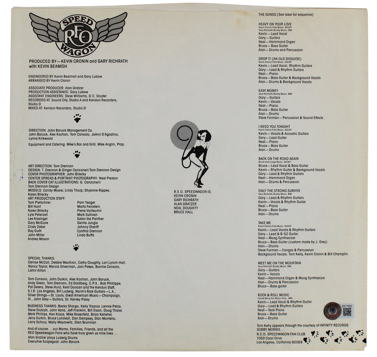REO Speedwagon (3) Hall, Cronin & Doughty Signed Album Cover BAS #AB77965