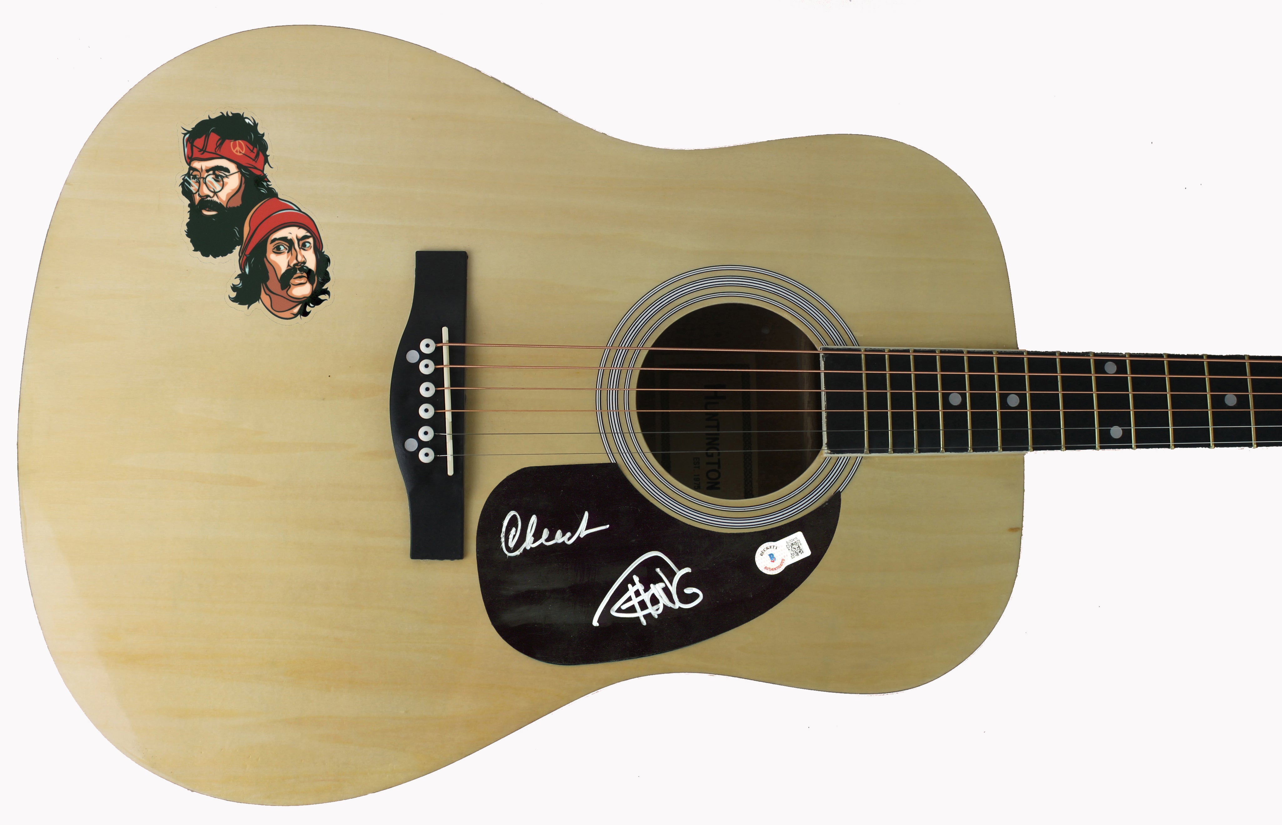 Cheech Marin & Tommy Chong Signed Natural Acoustic Guitar w/ Decal BAS #BJ32415