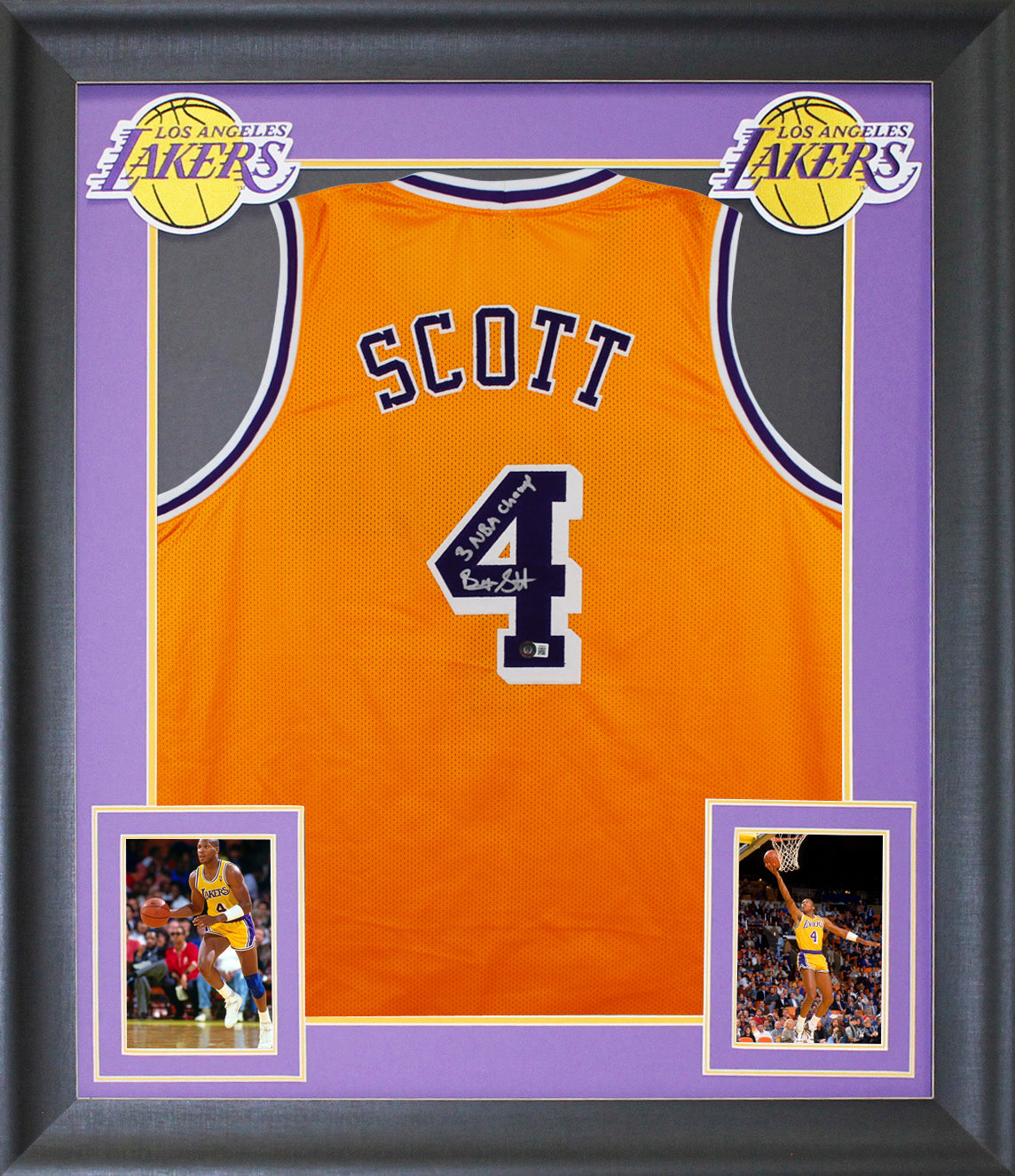 Byron Scott "3x Champ" Authentic Signed Yellow Pro Style Framed Jersey BAS Wit