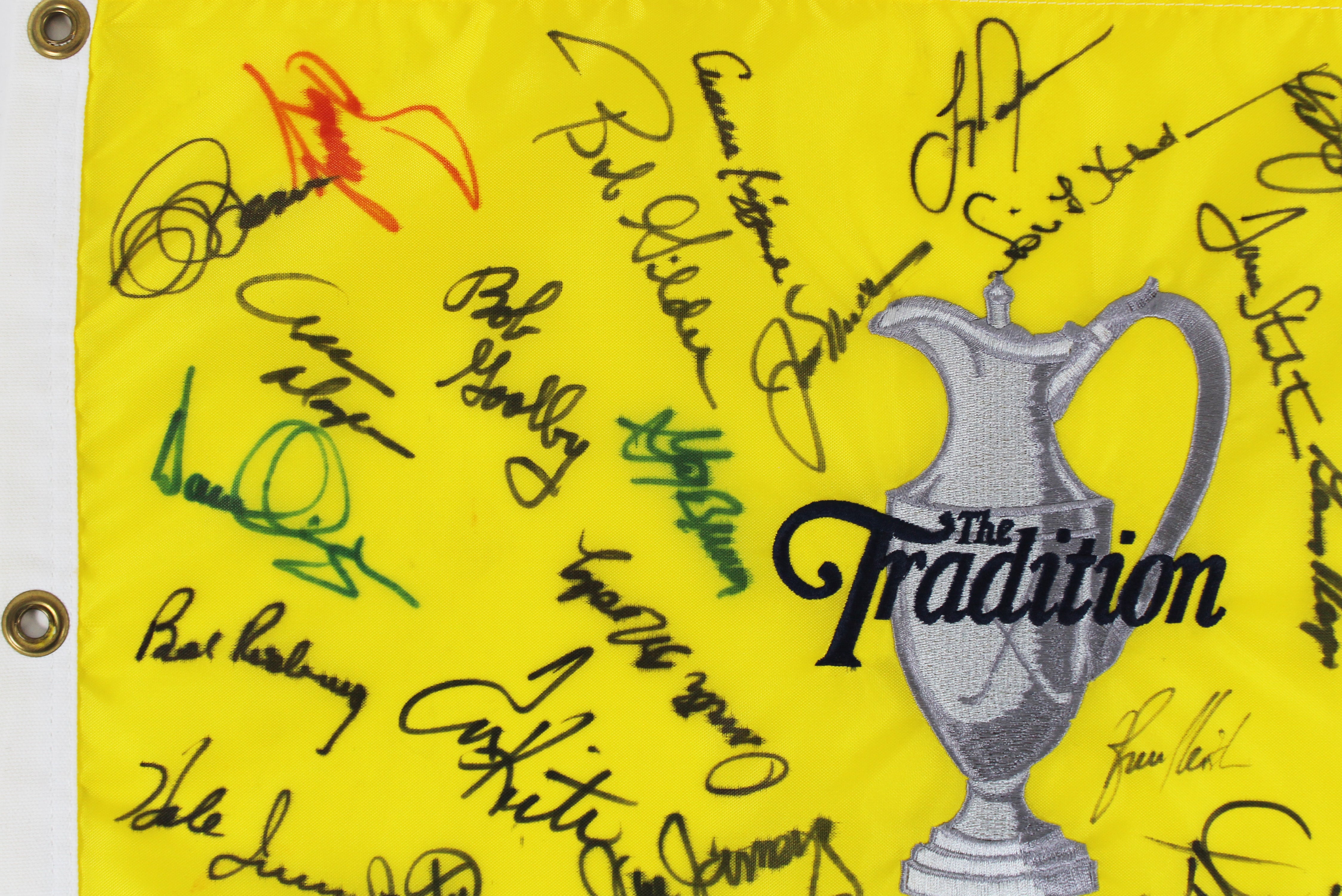 (39) Player, Irwin, Kite, Nicklaus, Authentic Signed Traditions Pin Flag BAS LOA