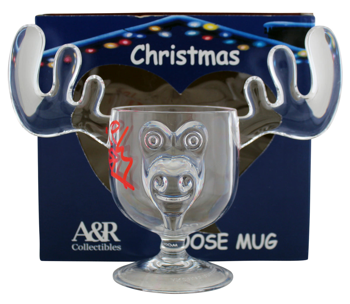 Chevy Chase Christmas Vacation Signed Acrylic Moose Mug w/ Red Sig BAS Witnessed