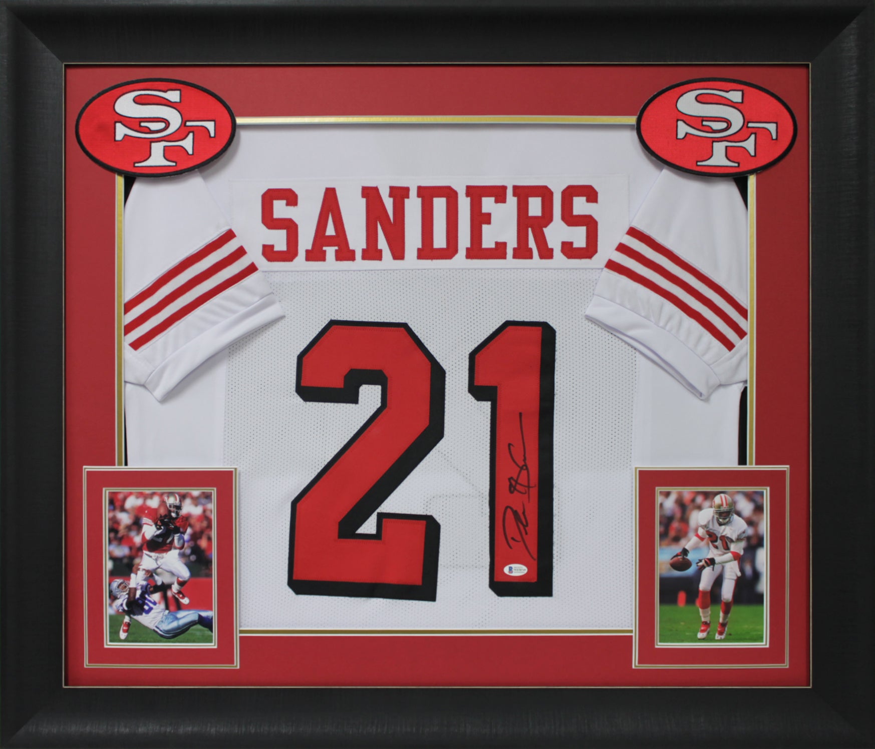 Deion Sanders Signed White Pro Style Framed Jersey w/Drop Shadow BAS Witnessed