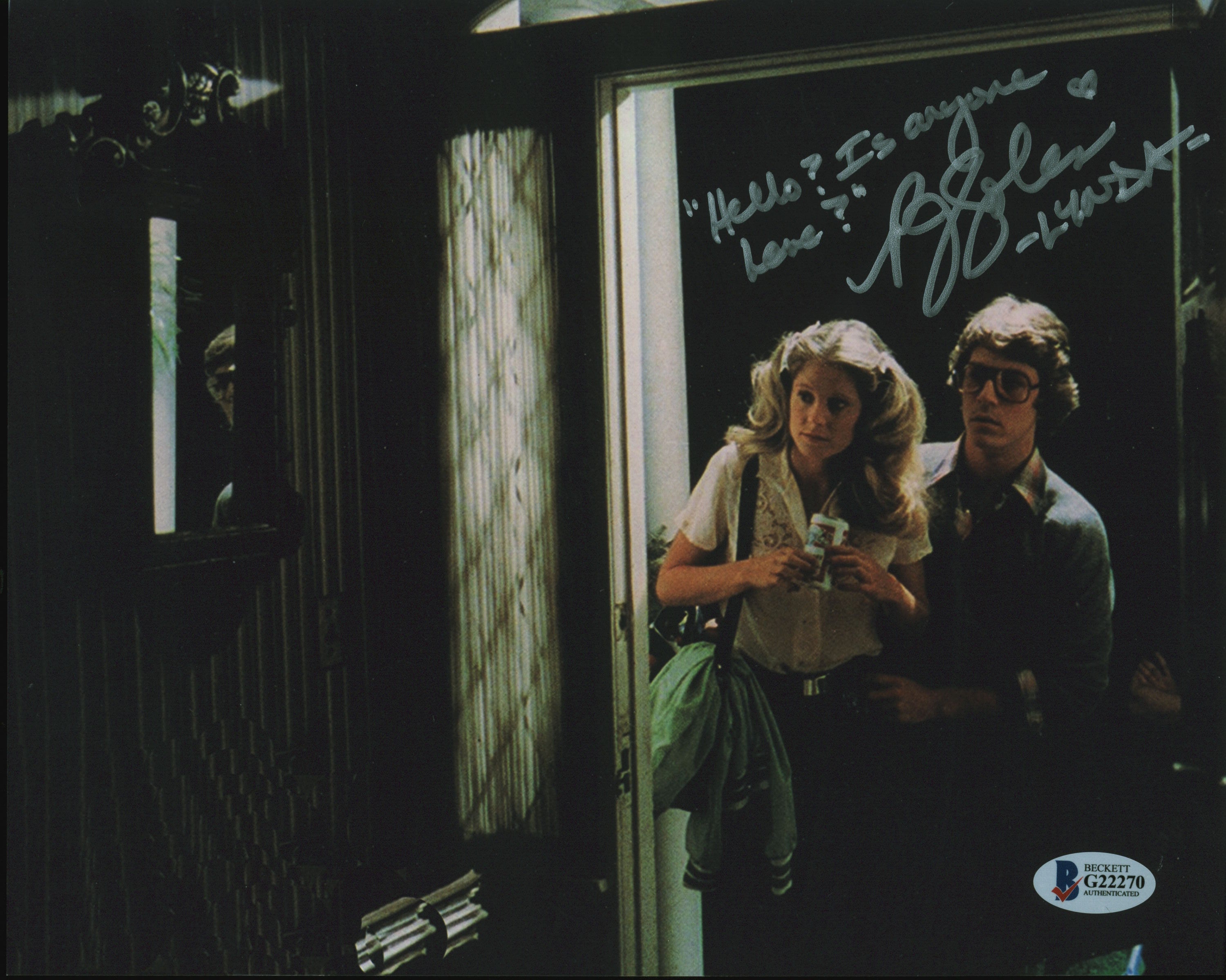 P.J. Soles Halloween Hello? Is anyone home?  Lynda Signed 8x10 Photo BAS #G22270