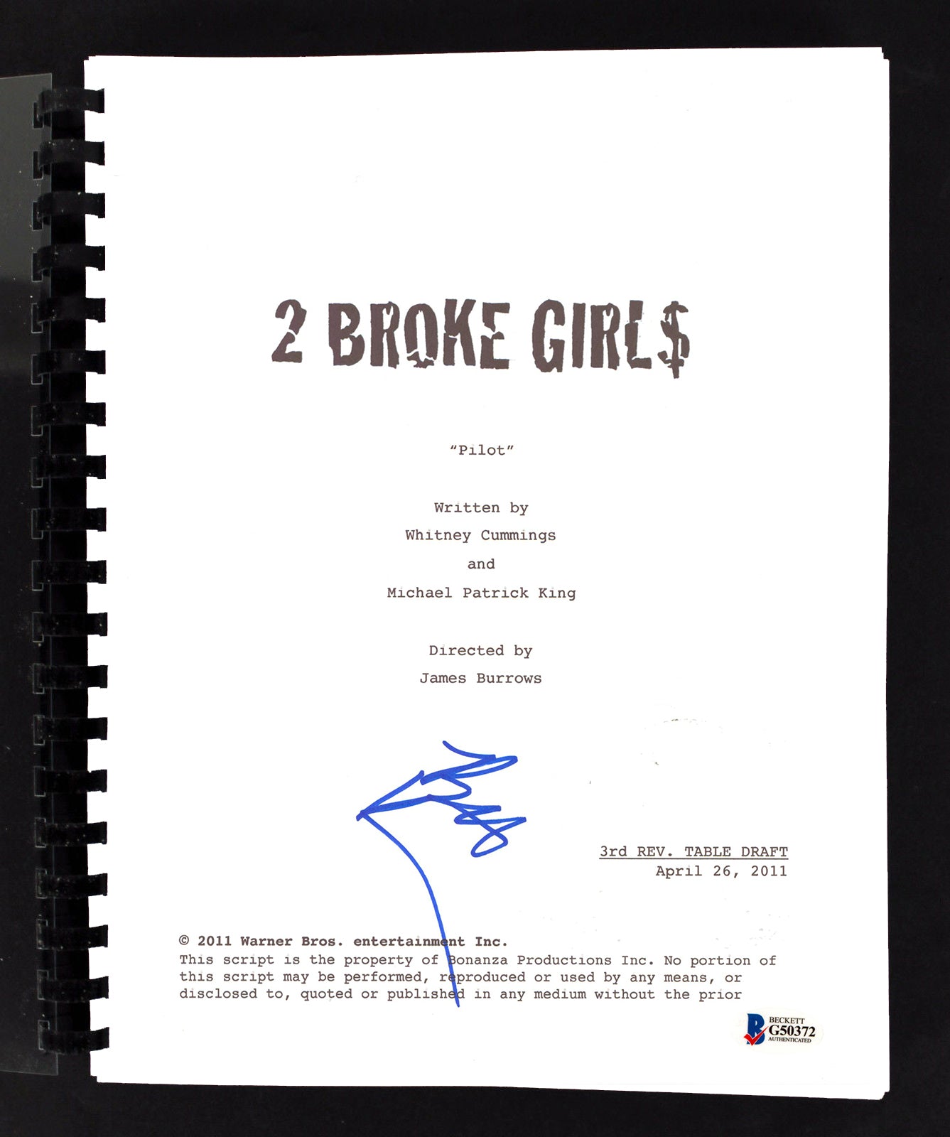 Beth Behrs Authentic Signed 2 Broke Girls Pilot Episode Tv Script BAS #G50372