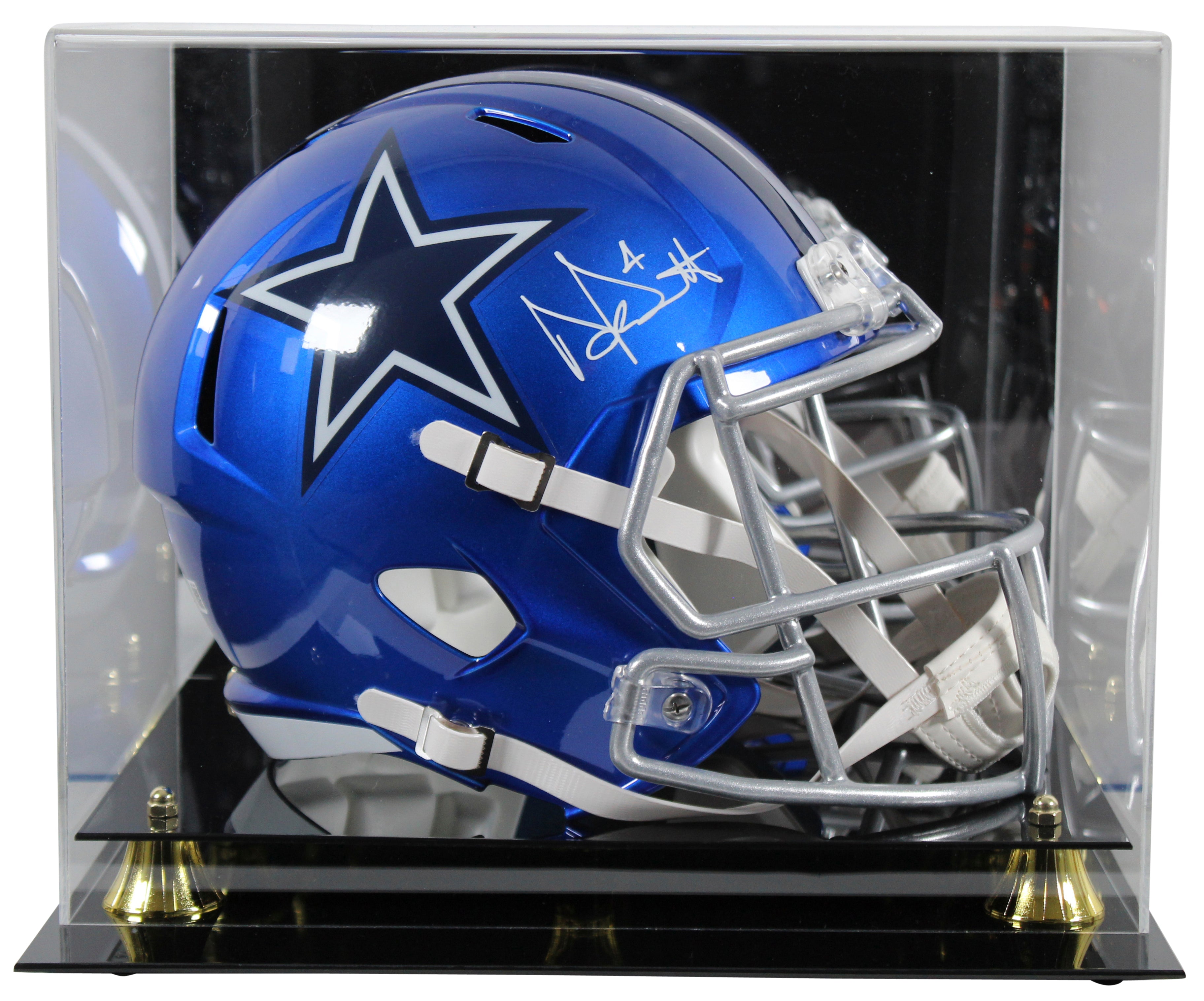 Cowboys Dak Prescott Signed Flash Full Size Speed Rep Helmet w/ Case BAS Wit