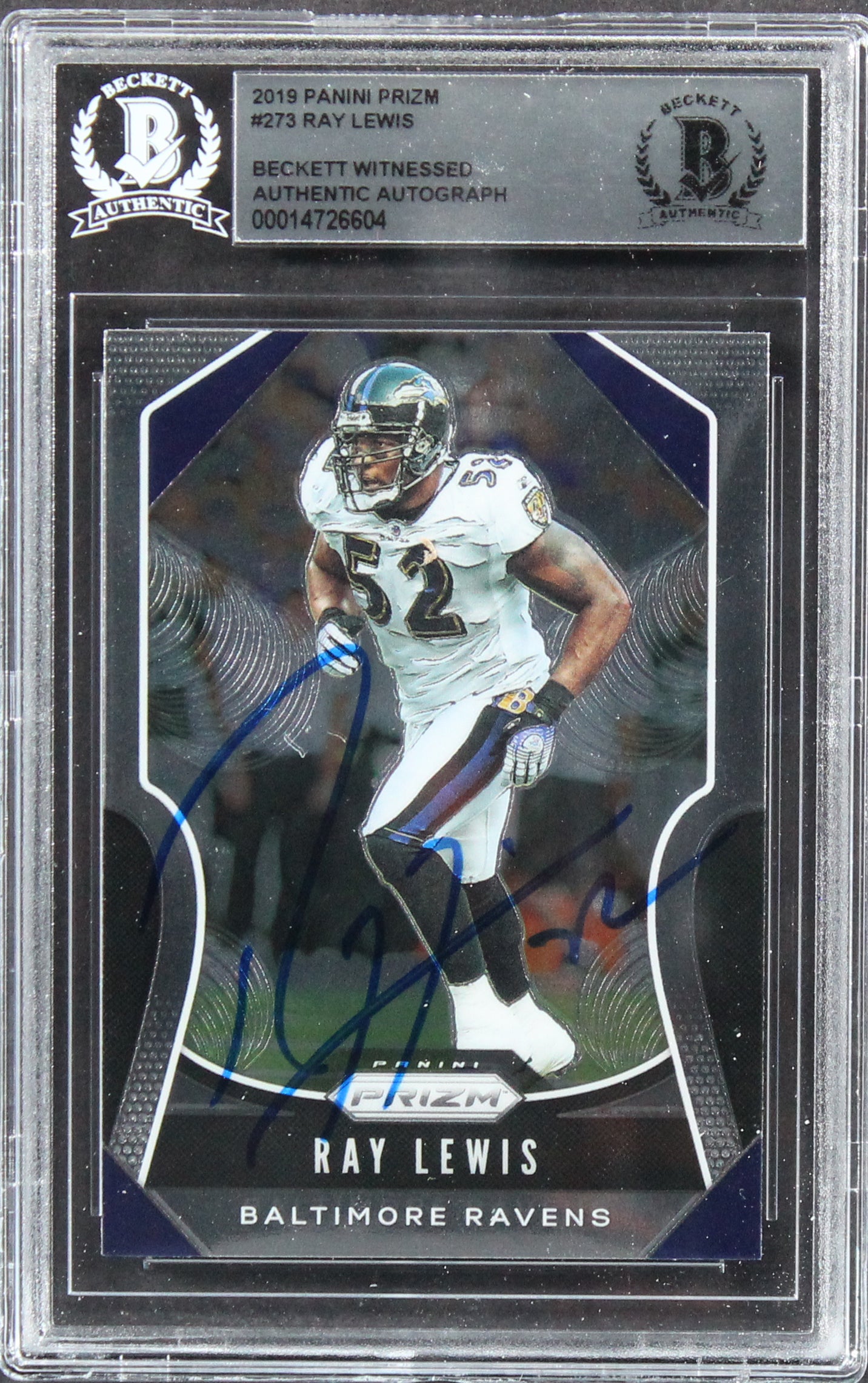 Ravens Ray Lewis Authentic Signed 2019 Panini Prizm #273 Card BAS Slabbed