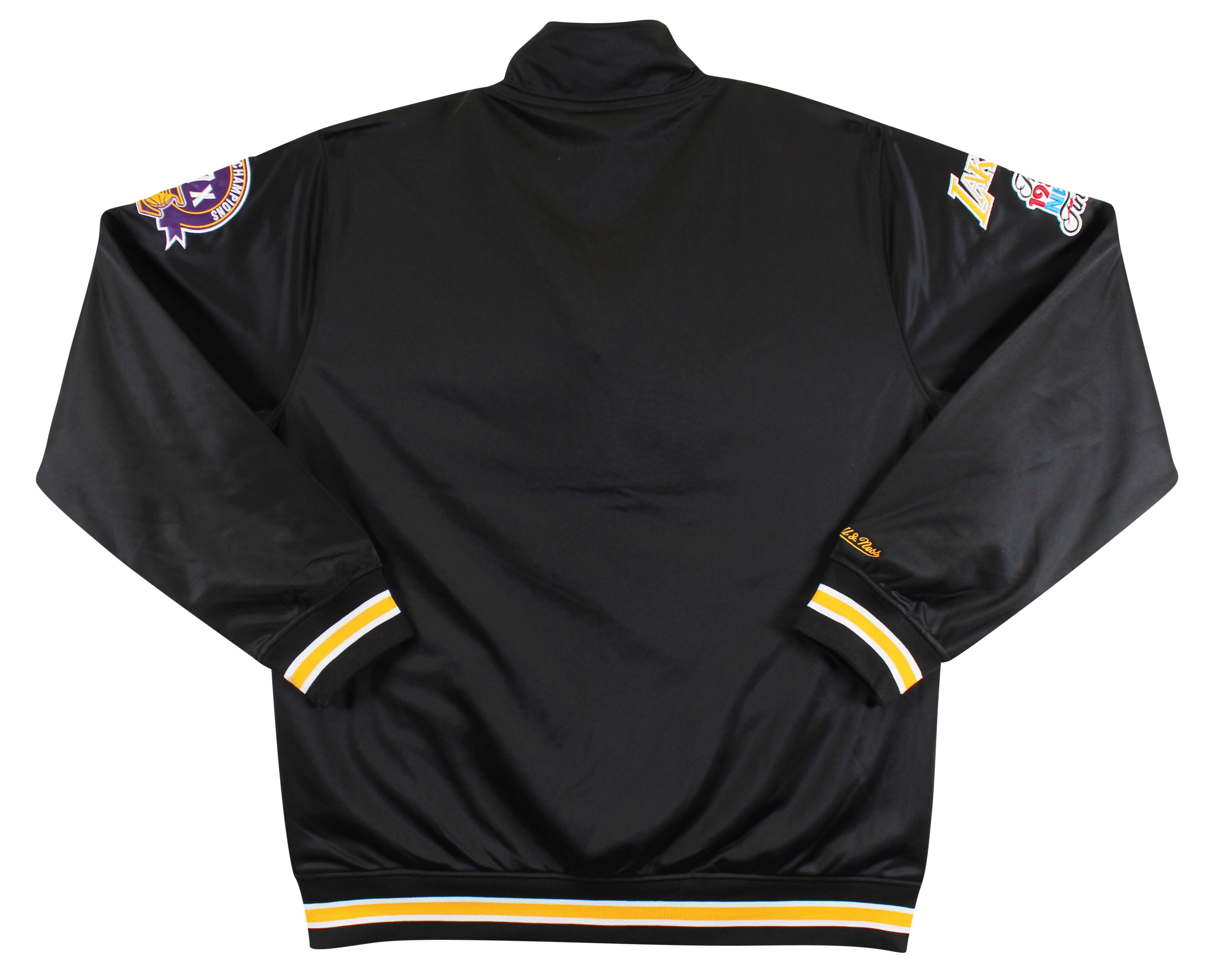 Lakers Magic Johnson Signed Black M&N Warm Up Jacket w/ Patches BAS Witnessed