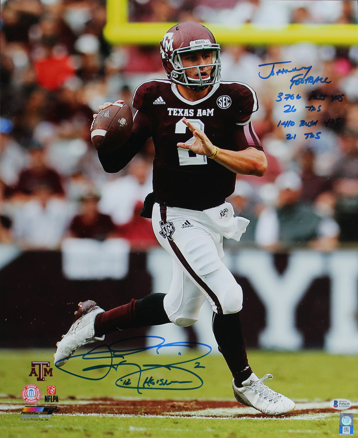 Texas A&M Johnny Manziel '6x Insc" Signed 16x20 Photo BAS Witnessed #P45639
