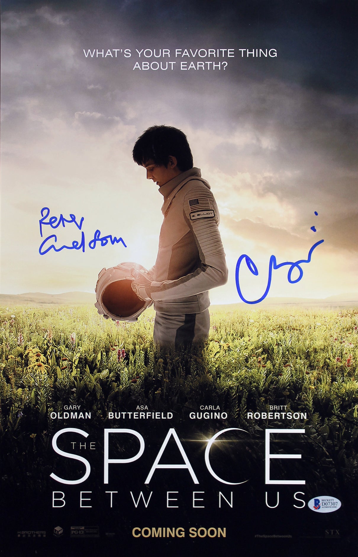 Carla Gugino & Peter Chelsom The Space Between Us Signed 11x17 Photo BAS #D07307