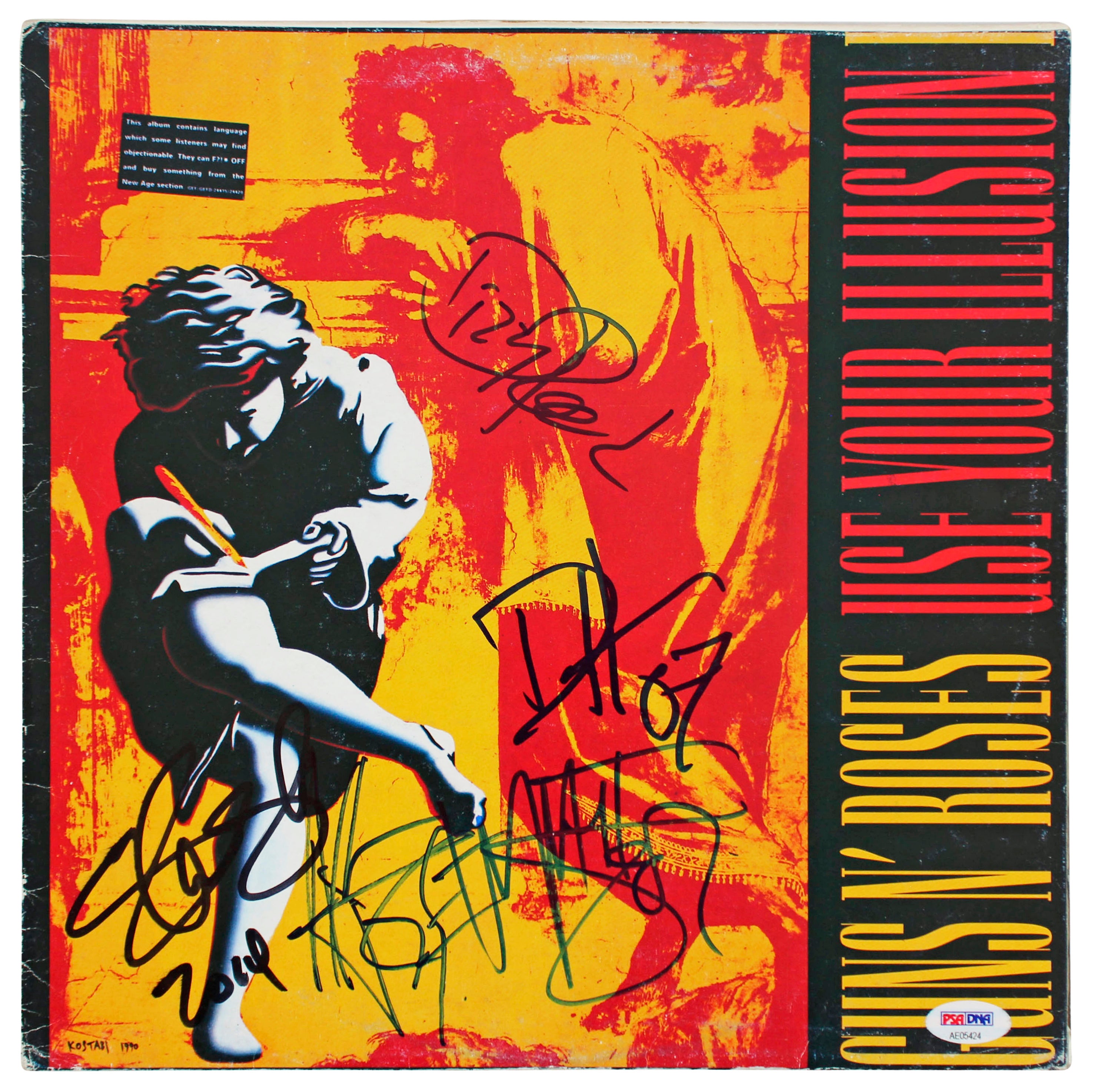 Guns N' Roses (5) Rose, Slash, Reed, Sorum, and McKagan Signed Album Cover PSA