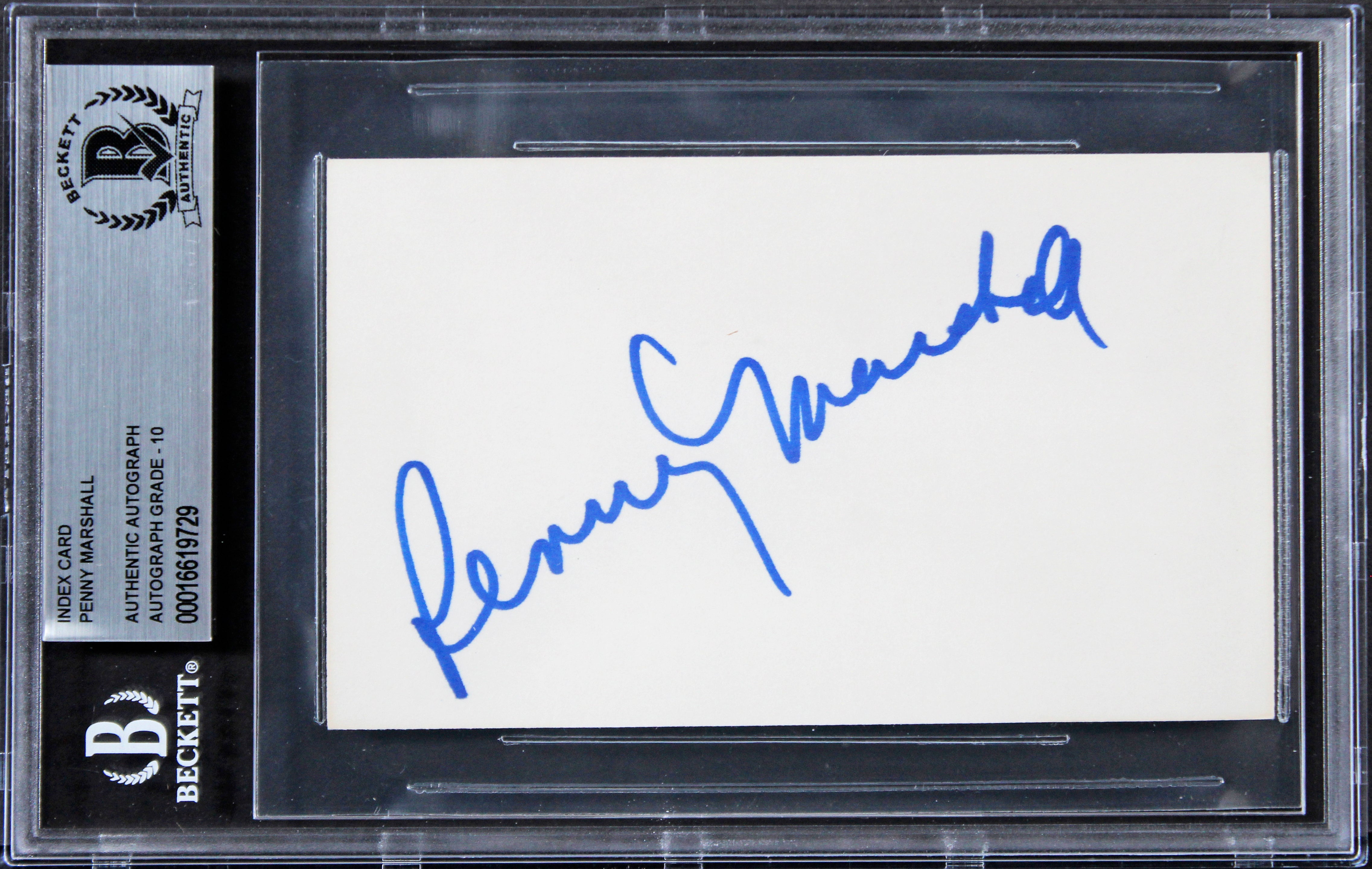 Penny Marshall Laverne & Shirley Signed 3x5 Index Card Auto 10! BAS Slabbed