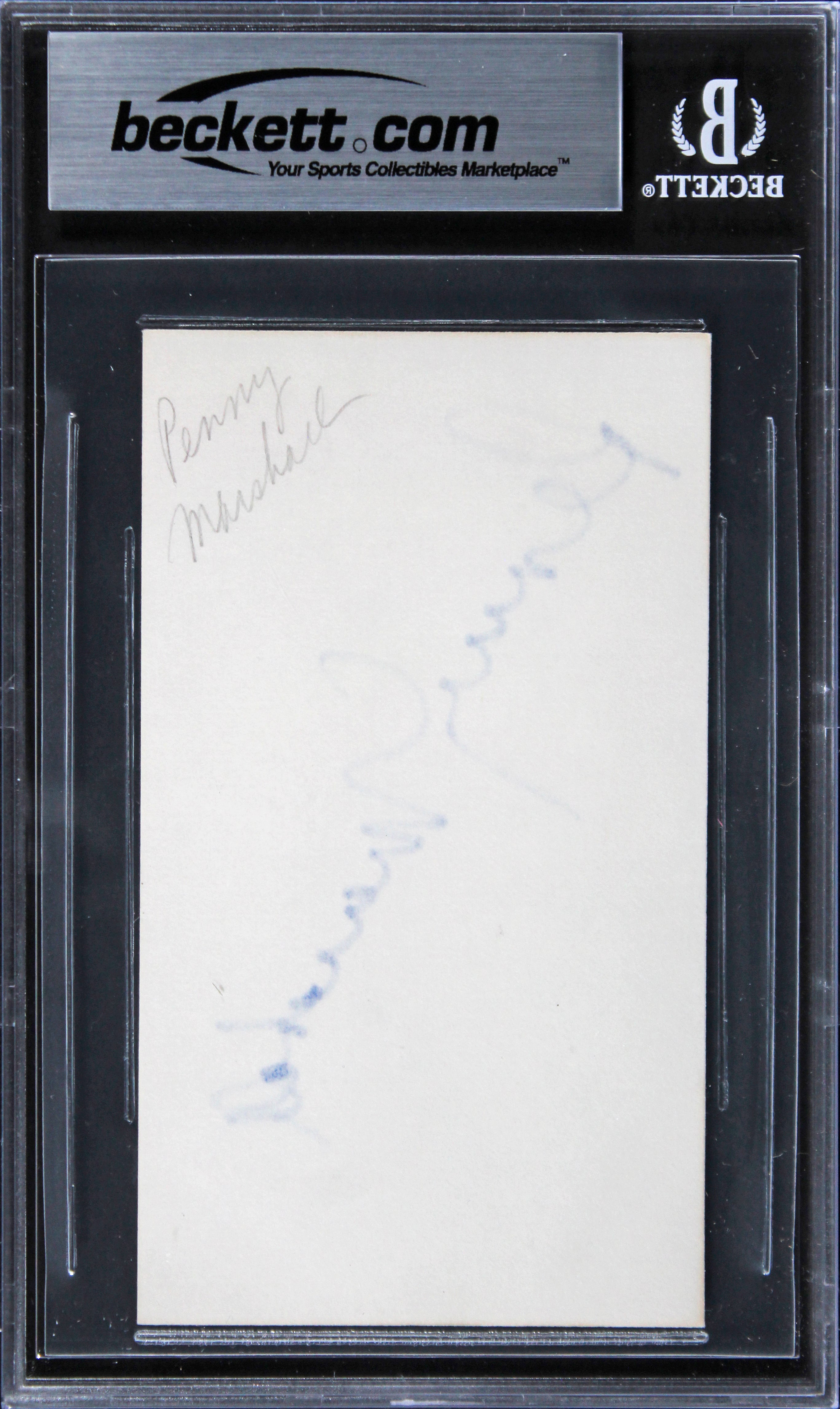 Penny Marshall Laverne & Shirley Signed 3x5 Index Card Auto 10! BAS Slabbed