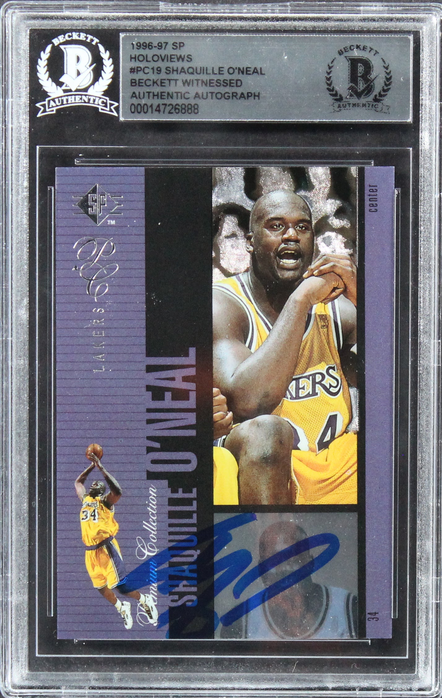 Lakers Shaquille O'Neal Signed 1996 SP Holoviews #PC19 Card BAS Slabbed