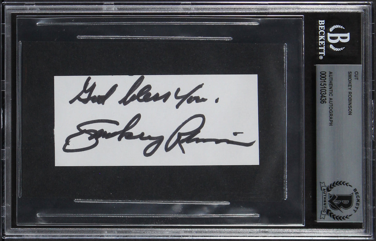 Smokey Robinson Motown "God Bless" You Signed 1.75x3.75 Cut Signature BAS Slab