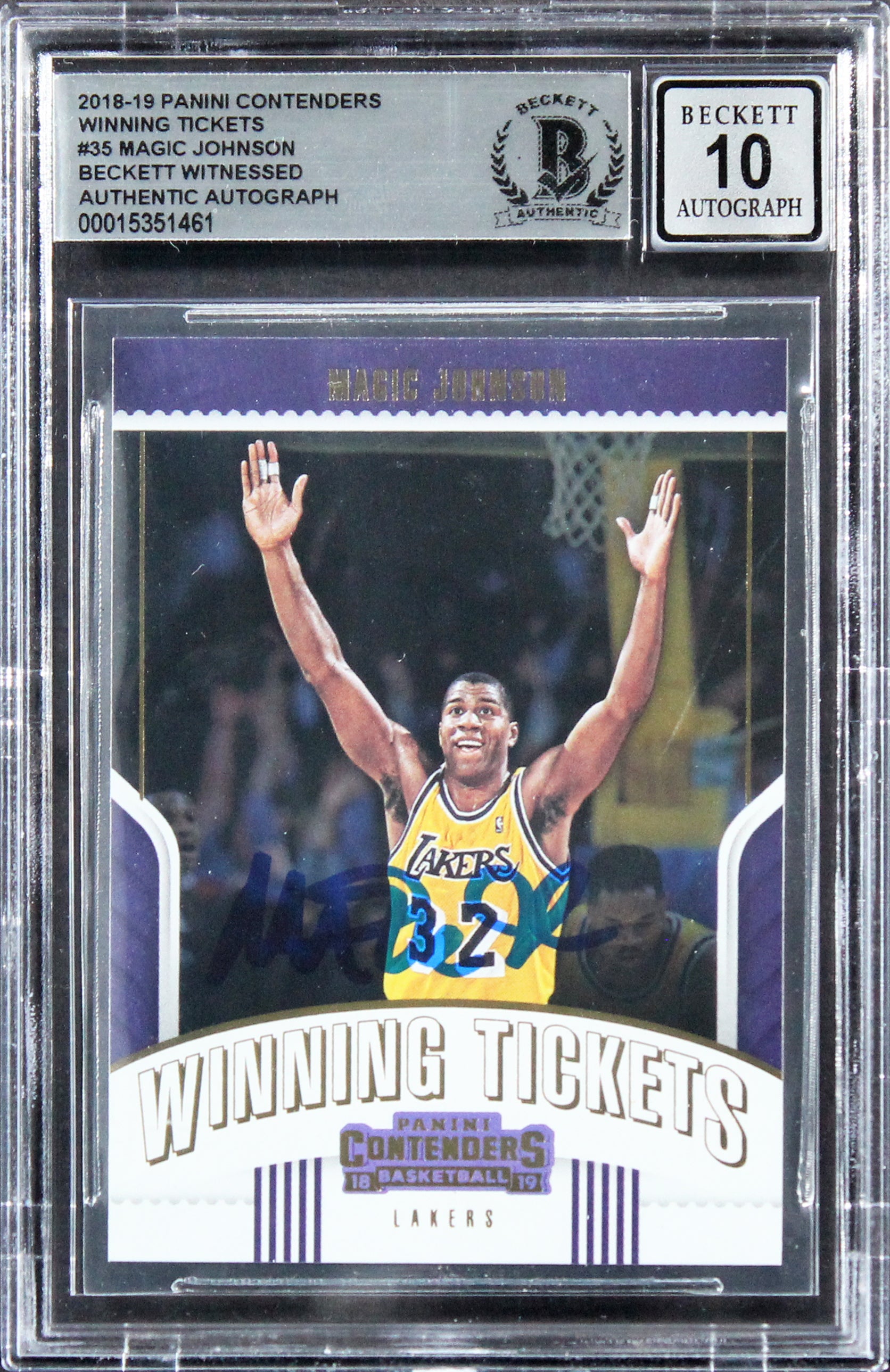 Magic Johnson Signed 2018 Panini Contenders WT #35 Card Auto Graded 10! BAS Slab
