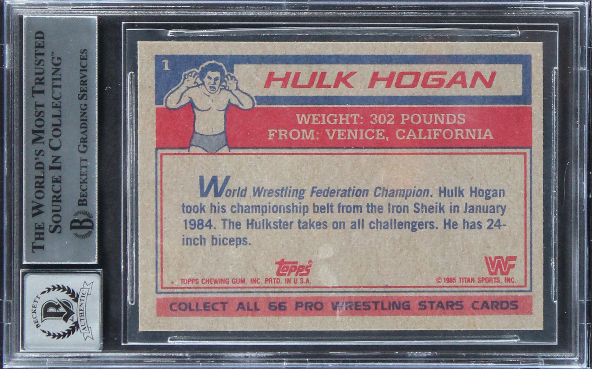 Hulk Hogan Signed 1985 Topps WWF #16 Yellow Back Rookie Card Auto 10 BAS Slabbed