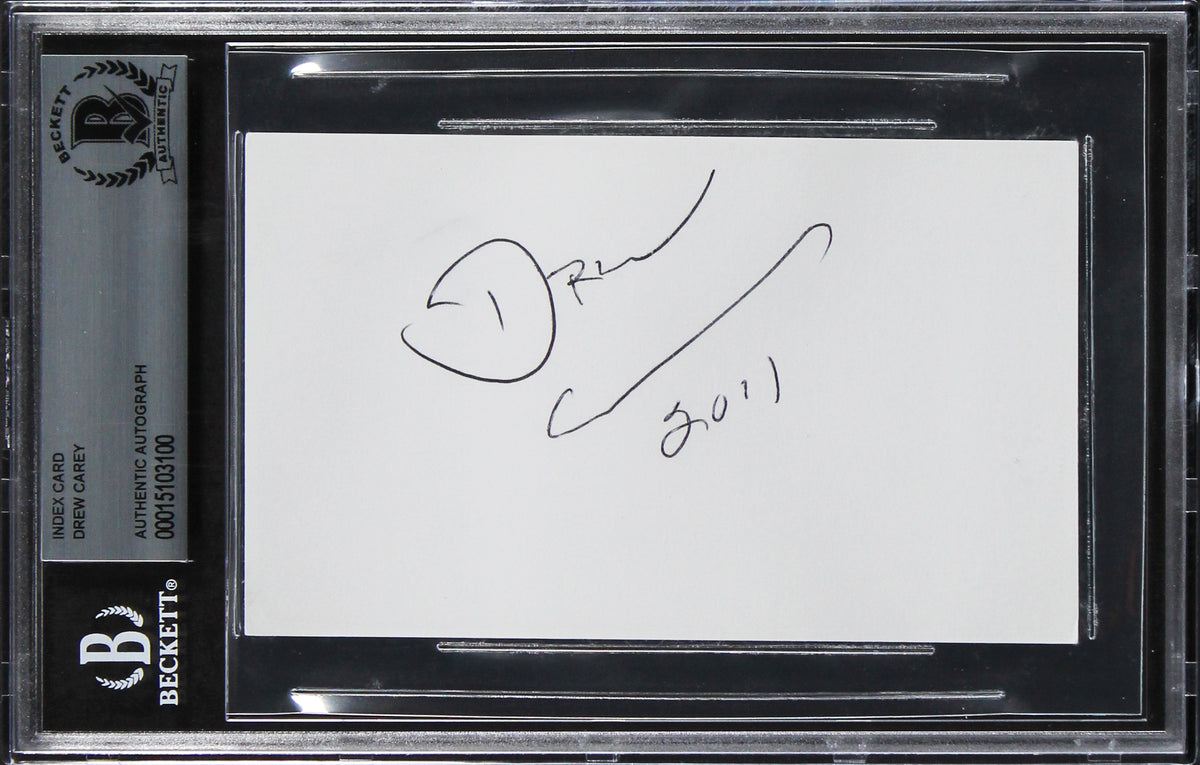 Drew Carey The Price Is Right "2011" Authentic Signed 3x5 Index Card BAS Slab 1