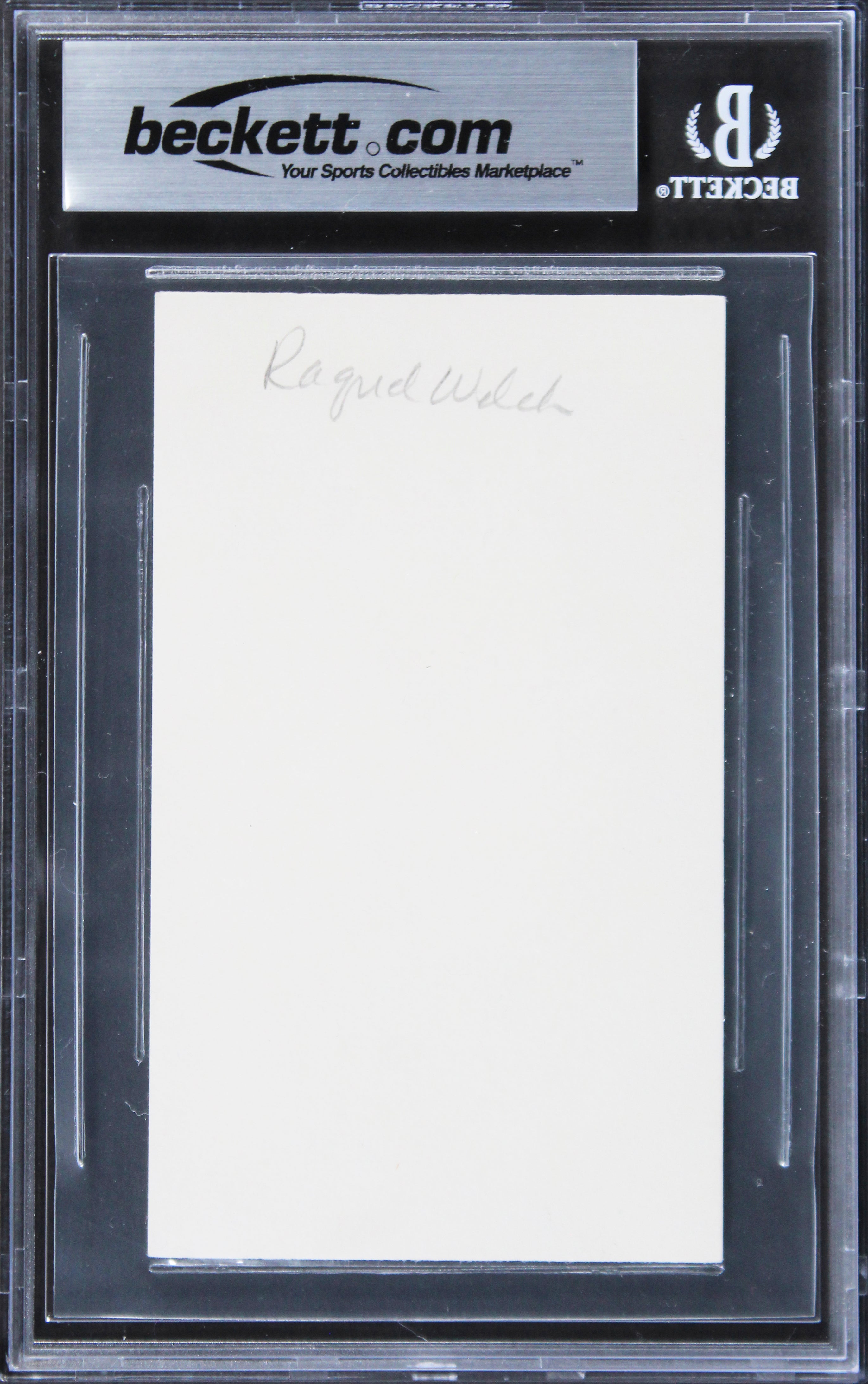 Raquel Welch The Three Musketeers Signed 3x5 Index Card w/ Black Sig BAS Slabbed