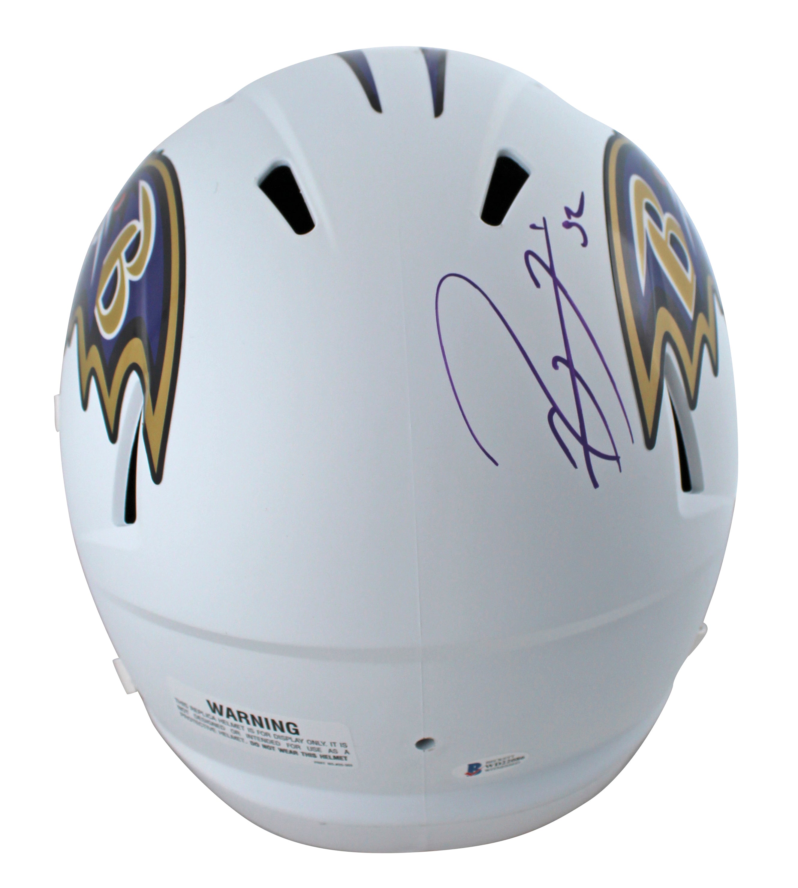 Ravens Ray Lewis Signed Flat White Full Size Speed Rep Helmet BAS Witnessed