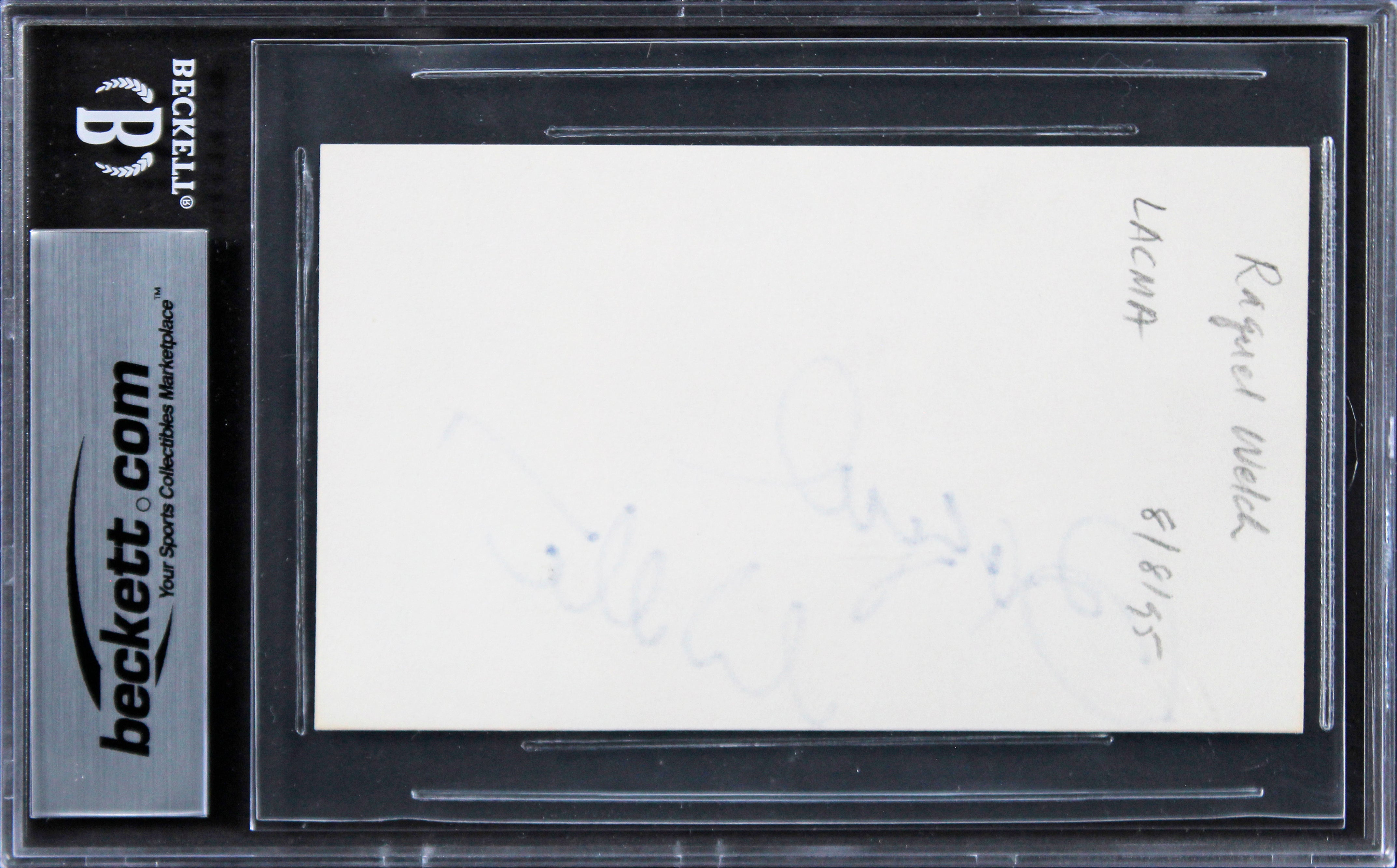 Raquel Welch The Three Musketeers Signed 3x5 Index Card w/ Blue Sig BAS Slabbed