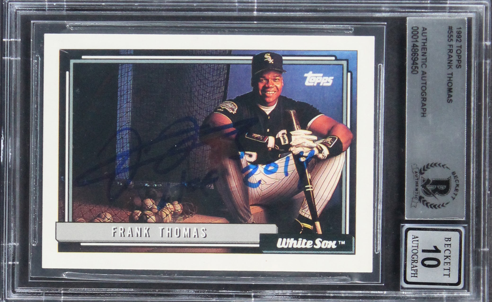 White Sox Frank Thomas "HOF 2014" Signed 1992 Topps #555 Card Auto 10! BAS Slab