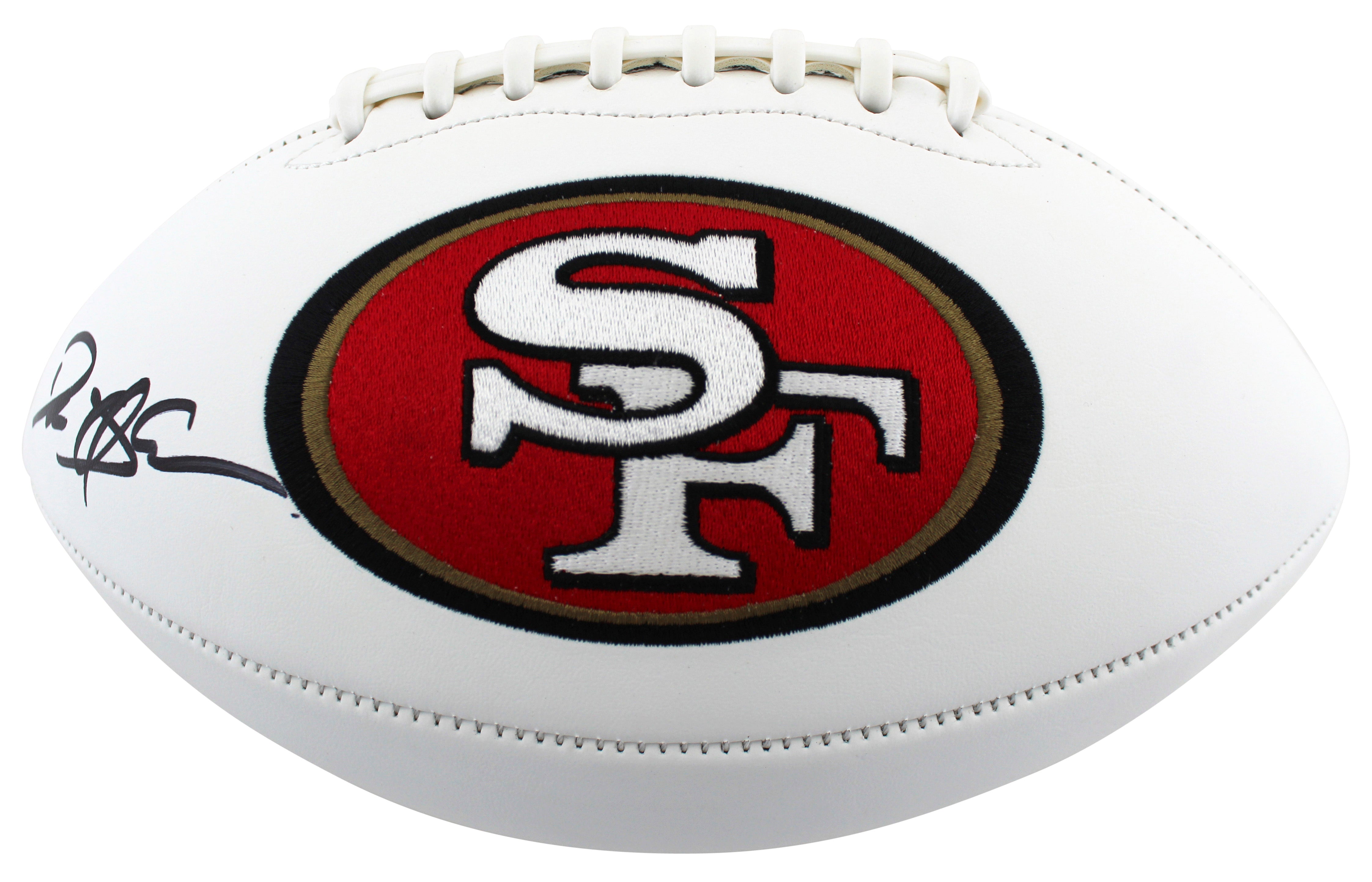 49ers Deion Sanders Authentic Signed White Panel Logo Football BAS Witnessed