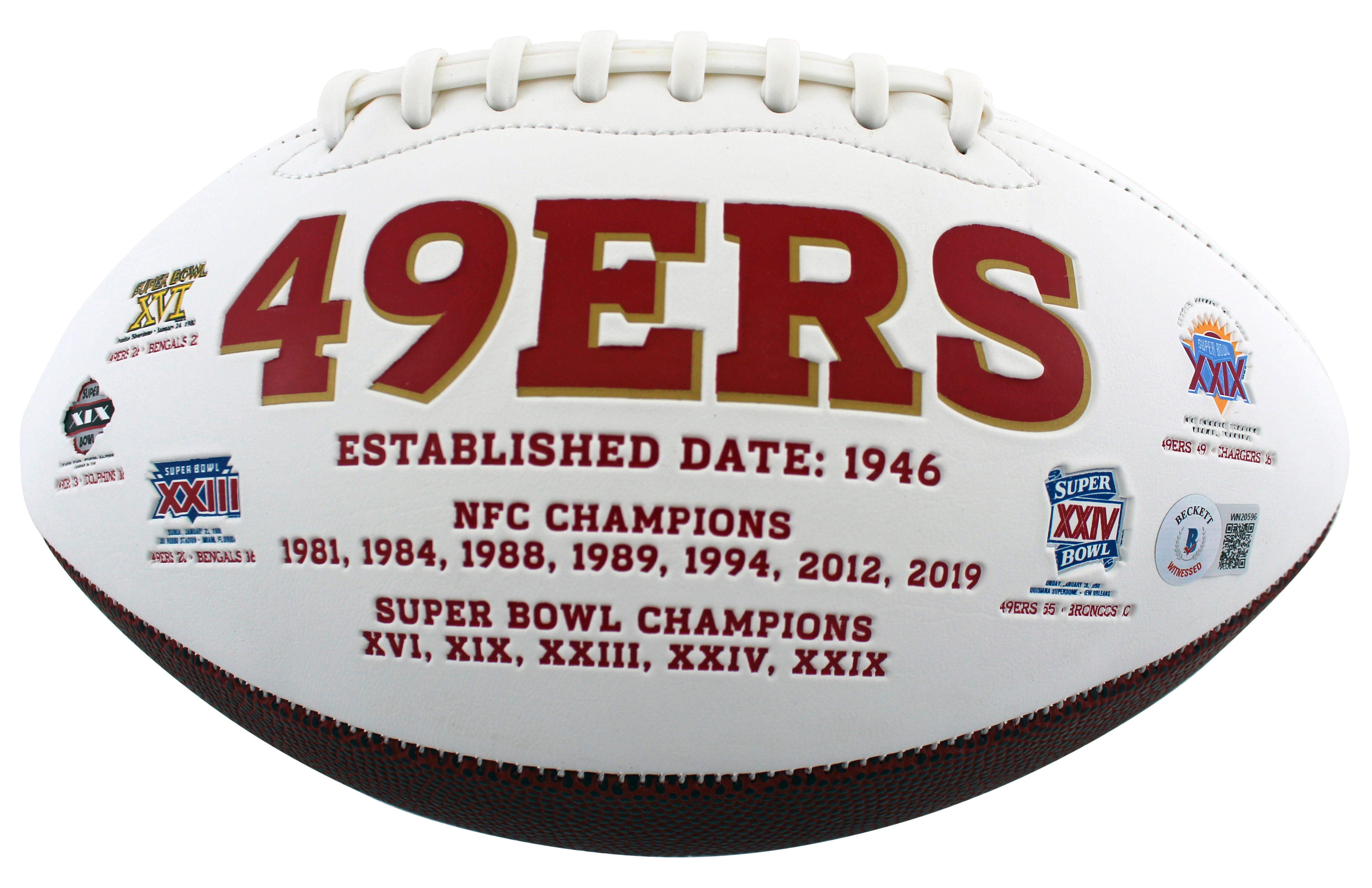 49ers Deion Sanders Authentic Signed White Panel Logo Football BAS Witnessed