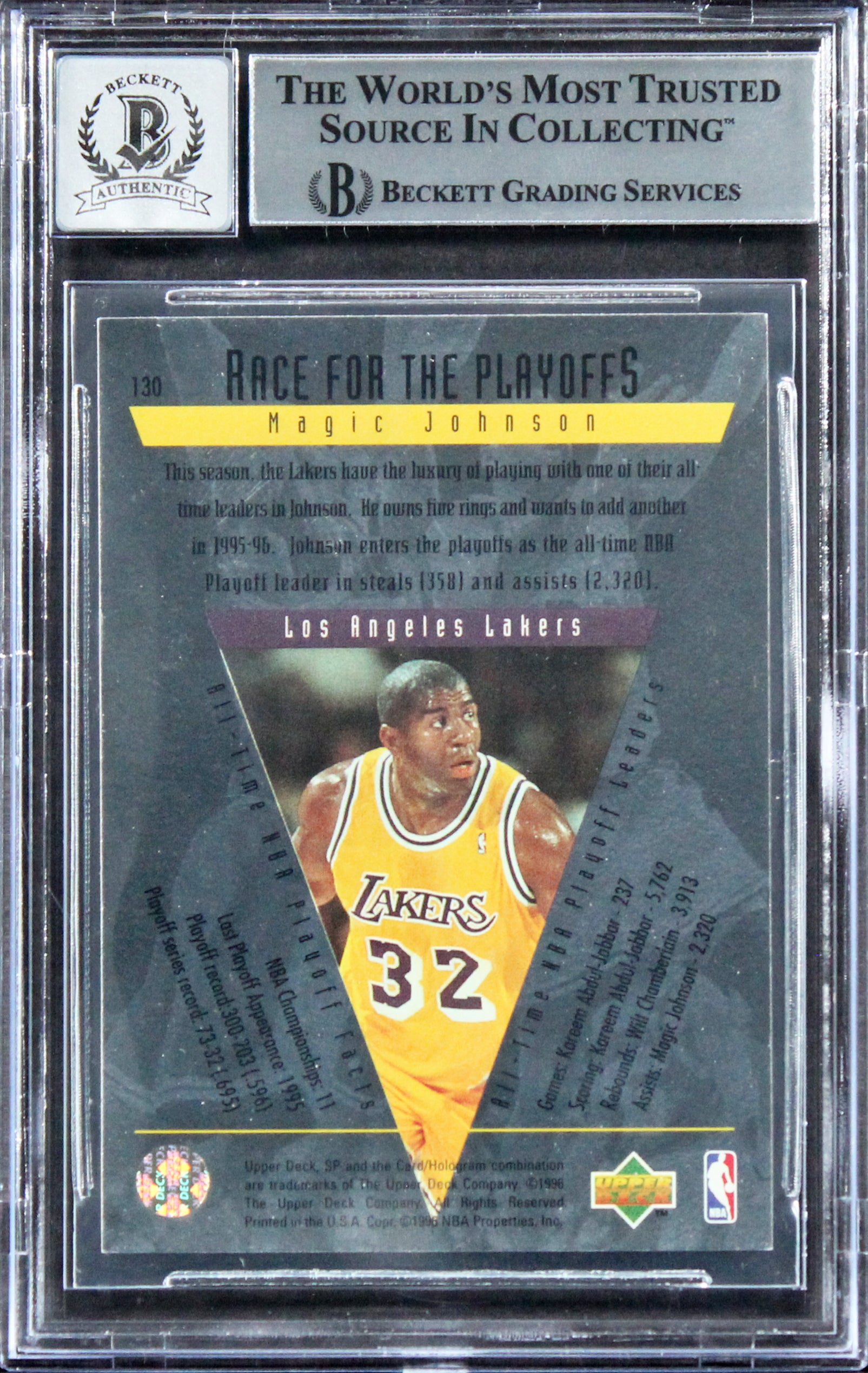 Lakers Magic Johnson Signed 1995 SP Championship #130 Card Auto 10! BAS Slabbed