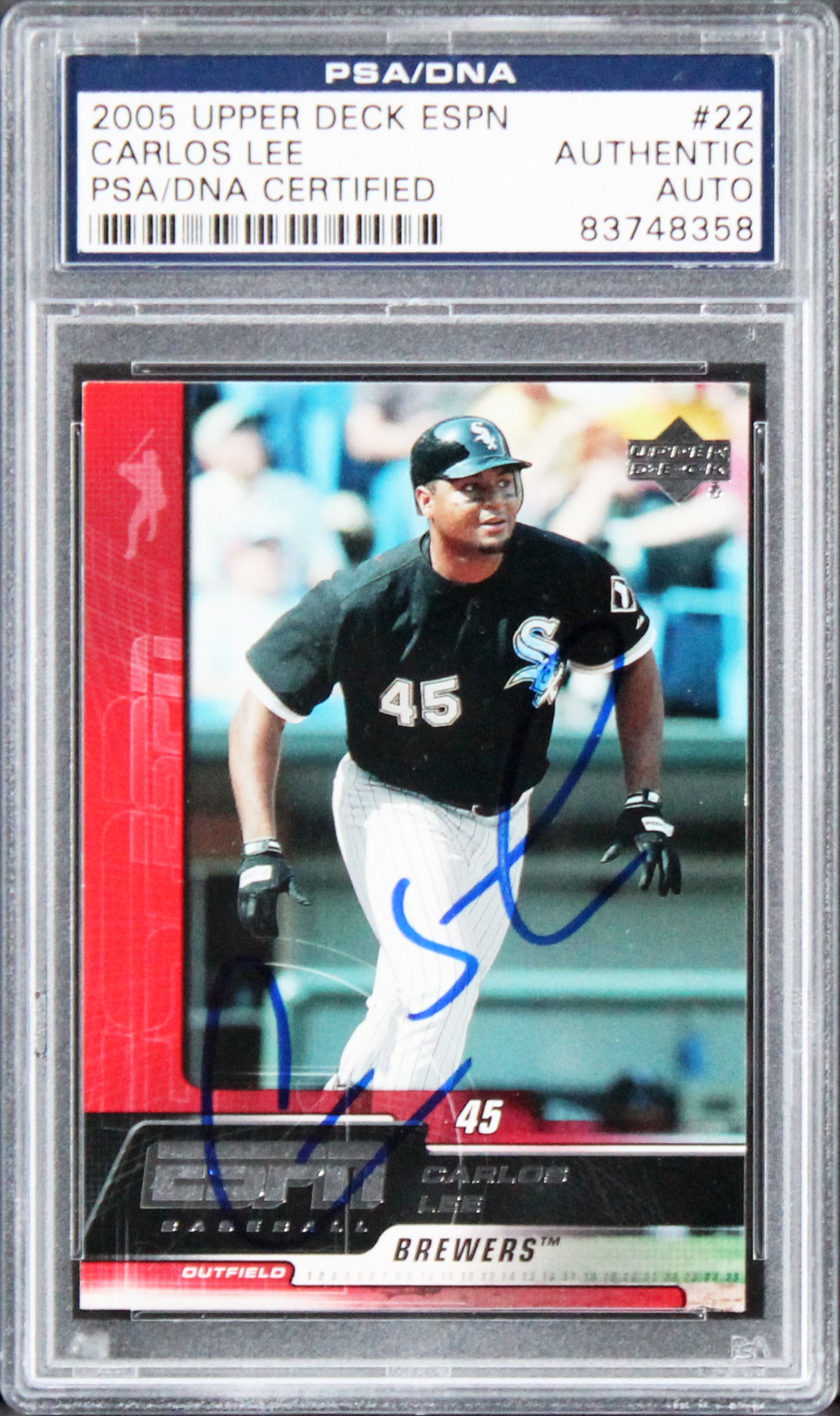 White Sox Carlos Lee Authentic Signed Card 2005 Upper Deck Espn #22 PSA Slabbed