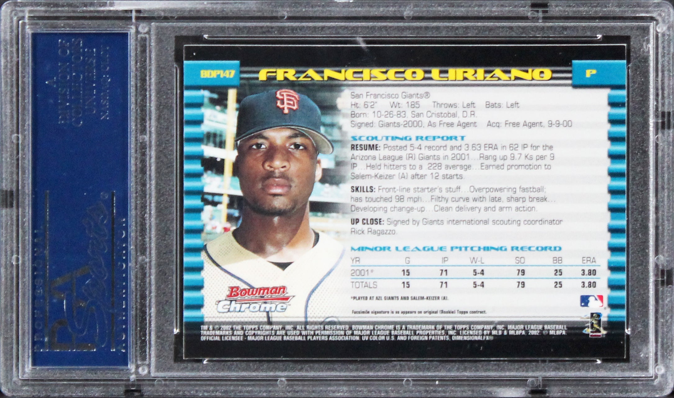 Francisco Liriano Signed Card 2002 Bowman Chrome Rookie #147 PSA/DNA Slabbed