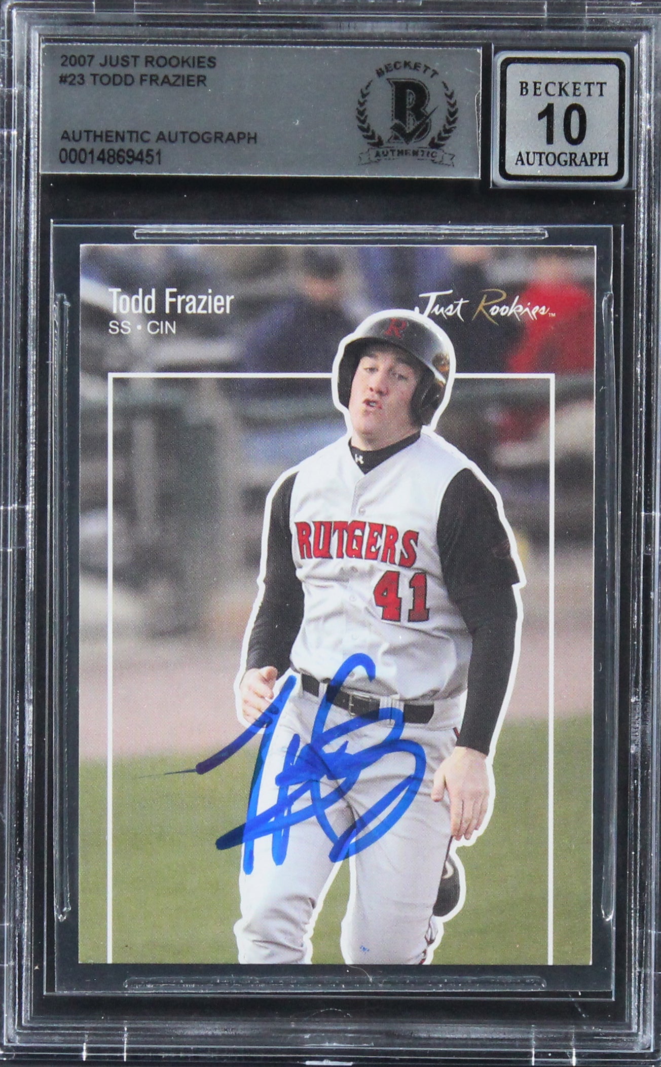 Reds Todd Frazier Signed 2007 Just Rookies #23 Rookie Card Auto 10! BAS Slabbed