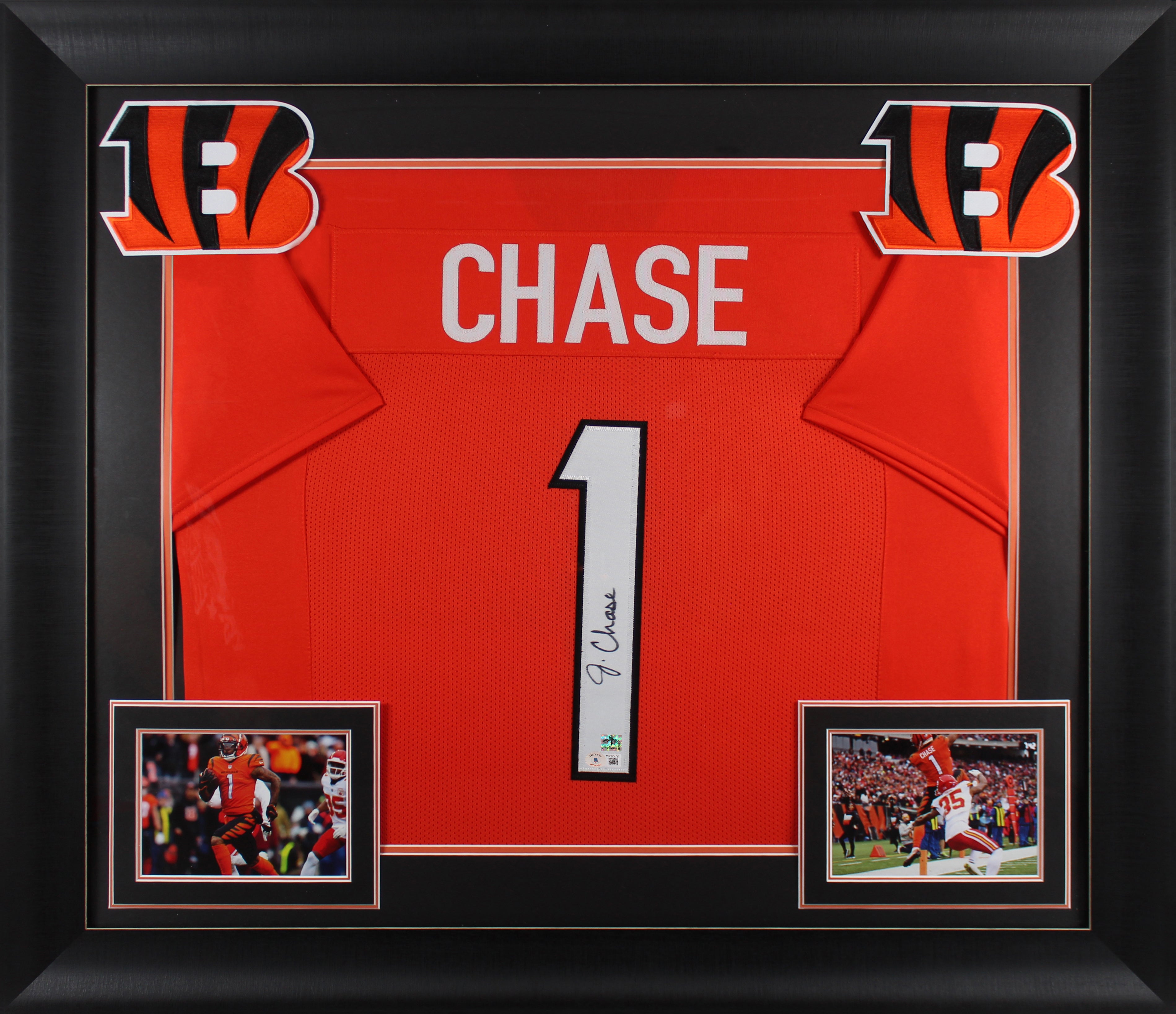 Ja'Marr Chase Authentic Signed Orange Pro Style Framed Jersey BAS Witnessed