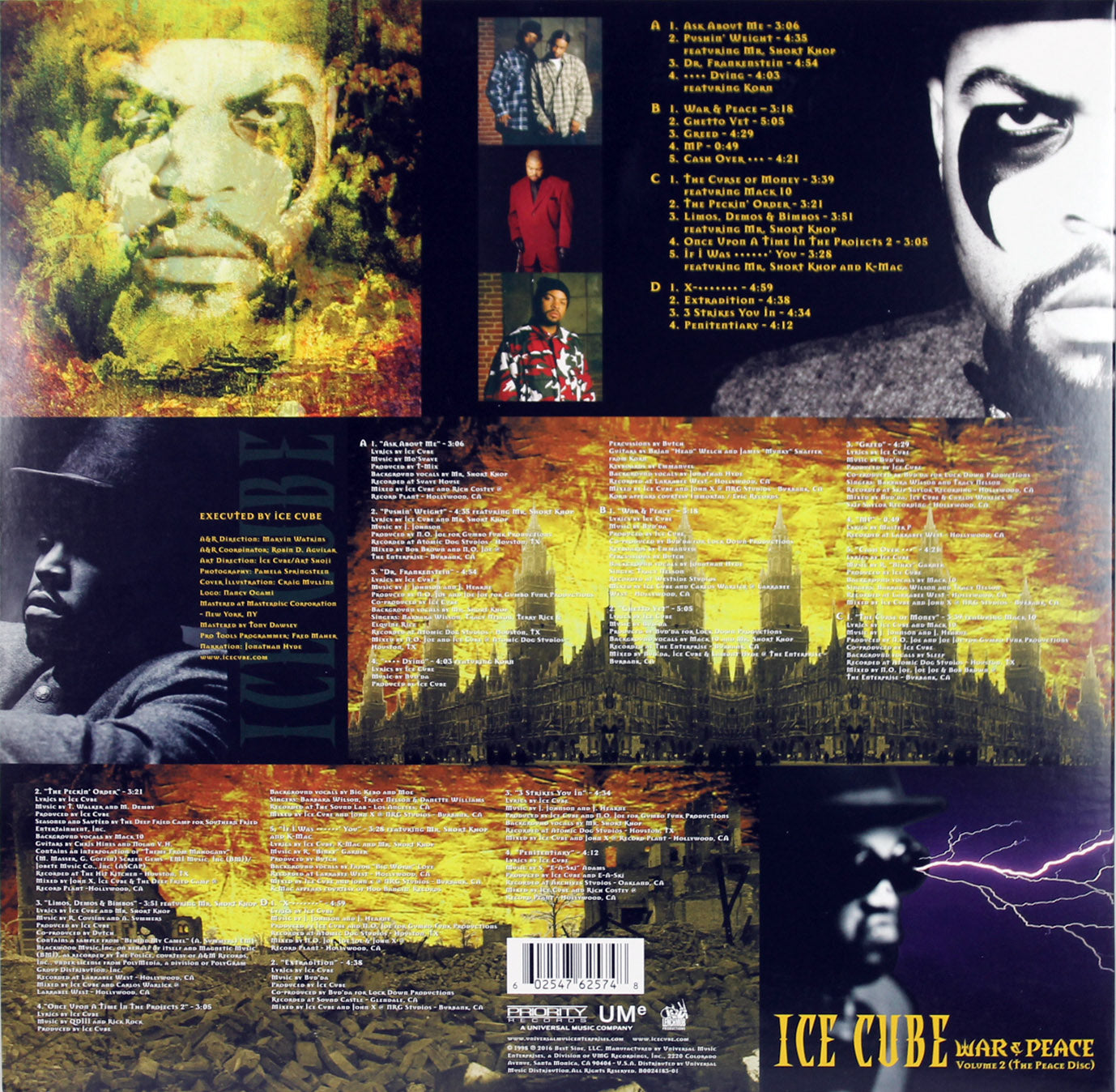 Ice Cube Authentic Signed War & Peace Vol. I  Album Cover W/ Vinyl BAS #D67072