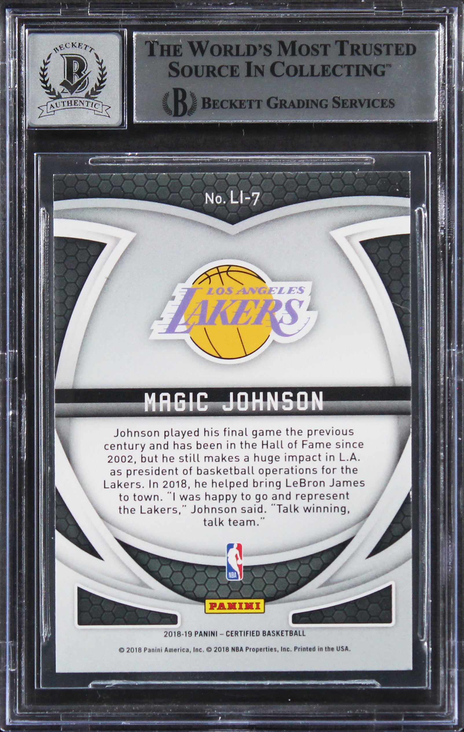 Lakers Magic Johnson Signed 2018 Certified LI #7 Card Auto 10! BAS Slabbed