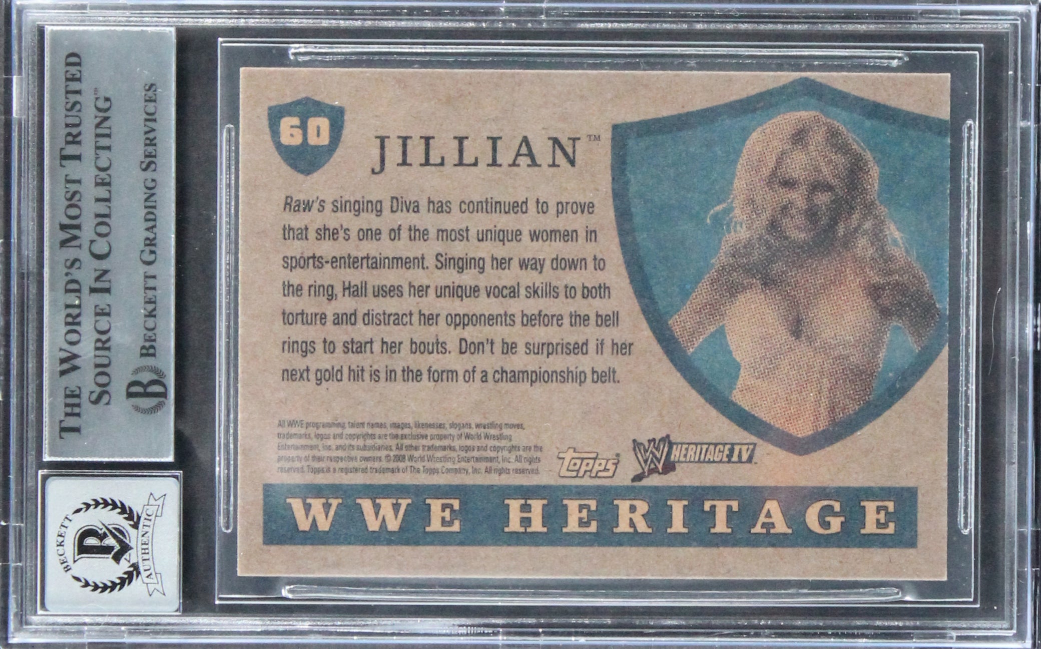 Jillian Hall Signed 2008 Topps Heritage IV WWE #60 Card Auto 10! BAS Slabbed
