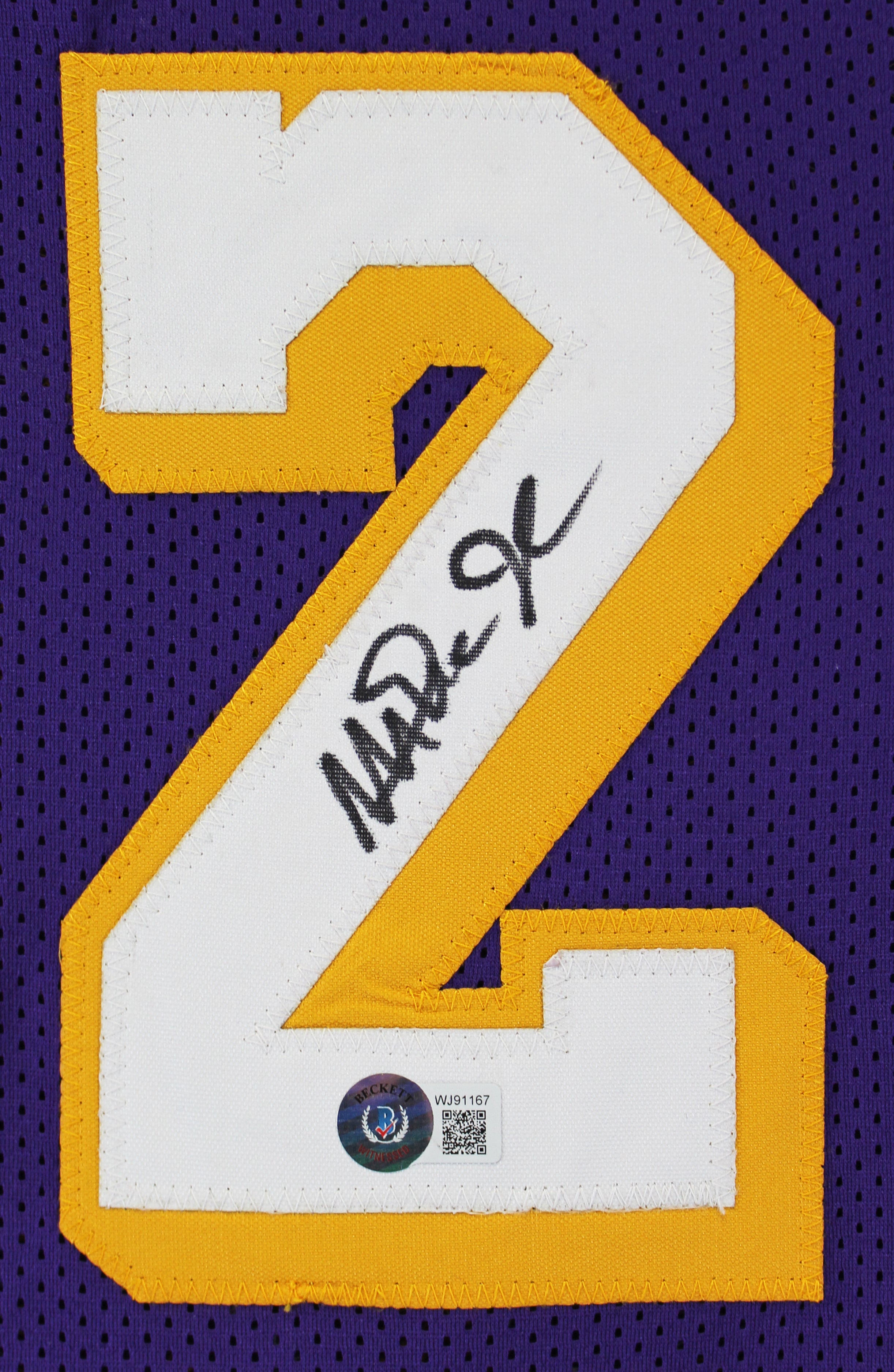 Magic Johnson Authentic Signed Purple Pro Style Jersey Autographed BAS Witnessed
