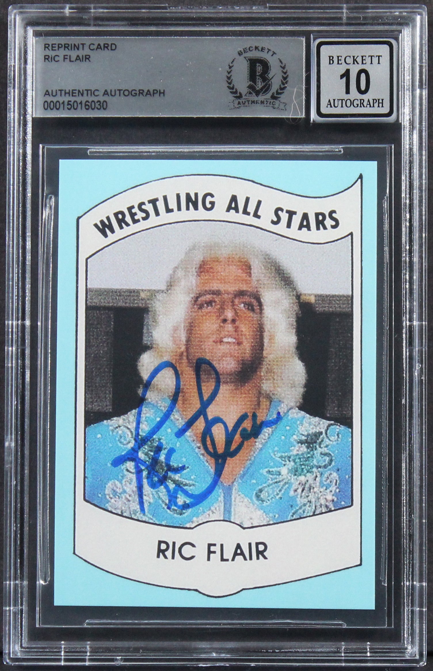 ** HOLIDAY DOORBUSTER ** Ric Flair Signed 1982 Wrestling All Stars Rookie Reprint Card Auto 10! BAS Slab