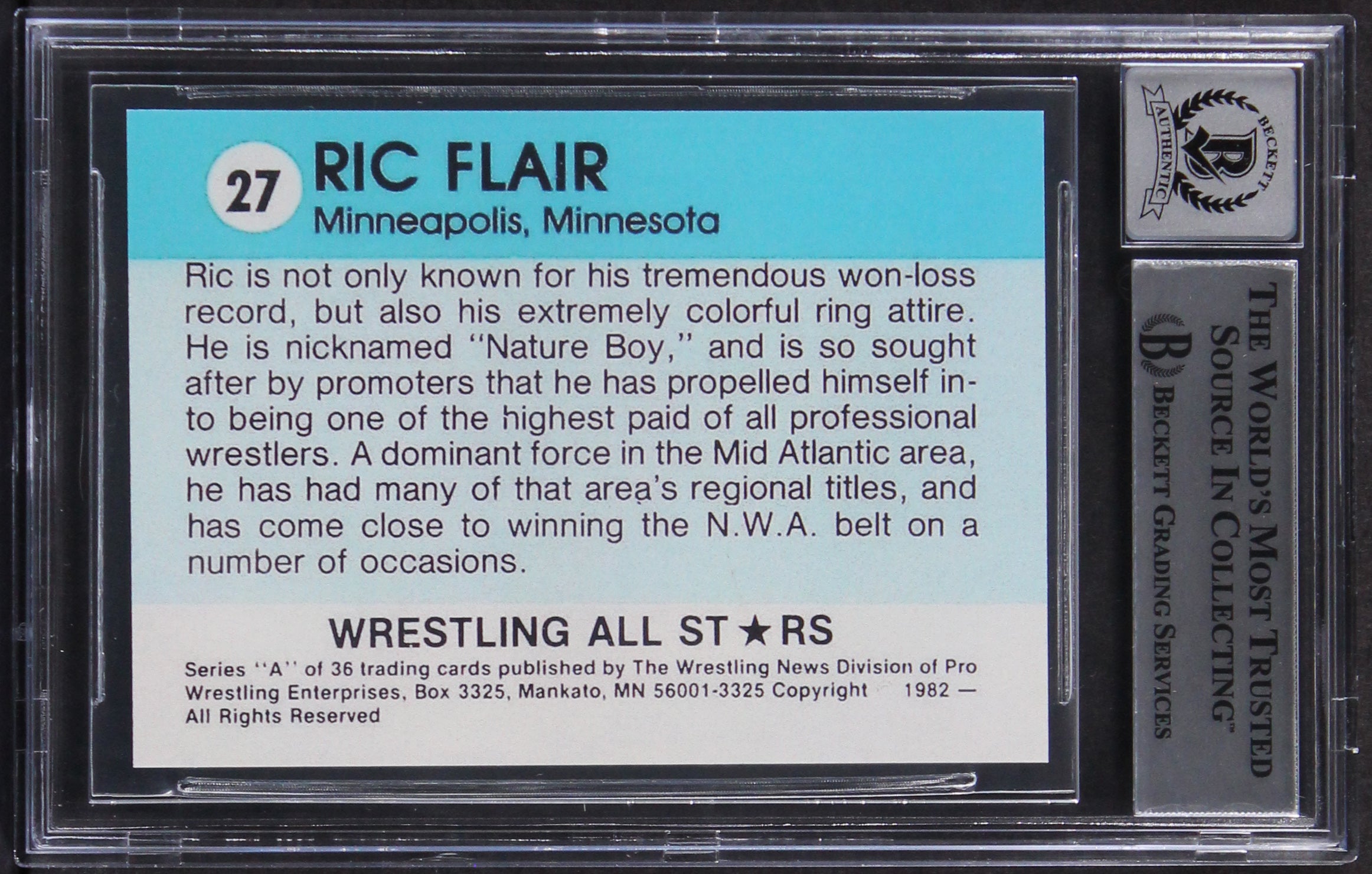 ** HOLIDAY DOORBUSTER ** Ric Flair Signed 1982 Wrestling All Stars Rookie Reprint Card Auto 10! BAS Slab