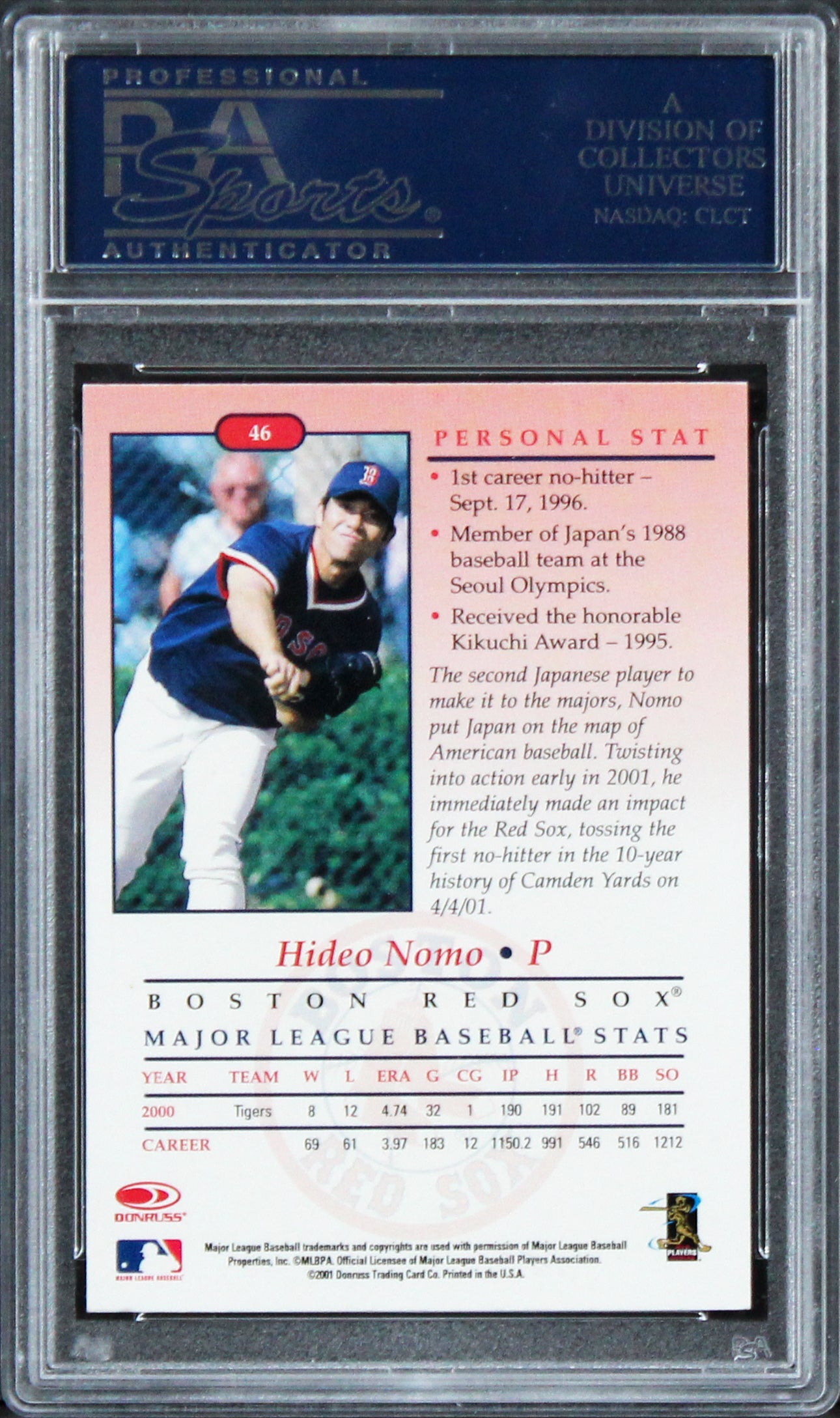 Red Sox Hideo Nomo Authentic Signed Card 2001 Studio #46 PSA/DNA Slabbed