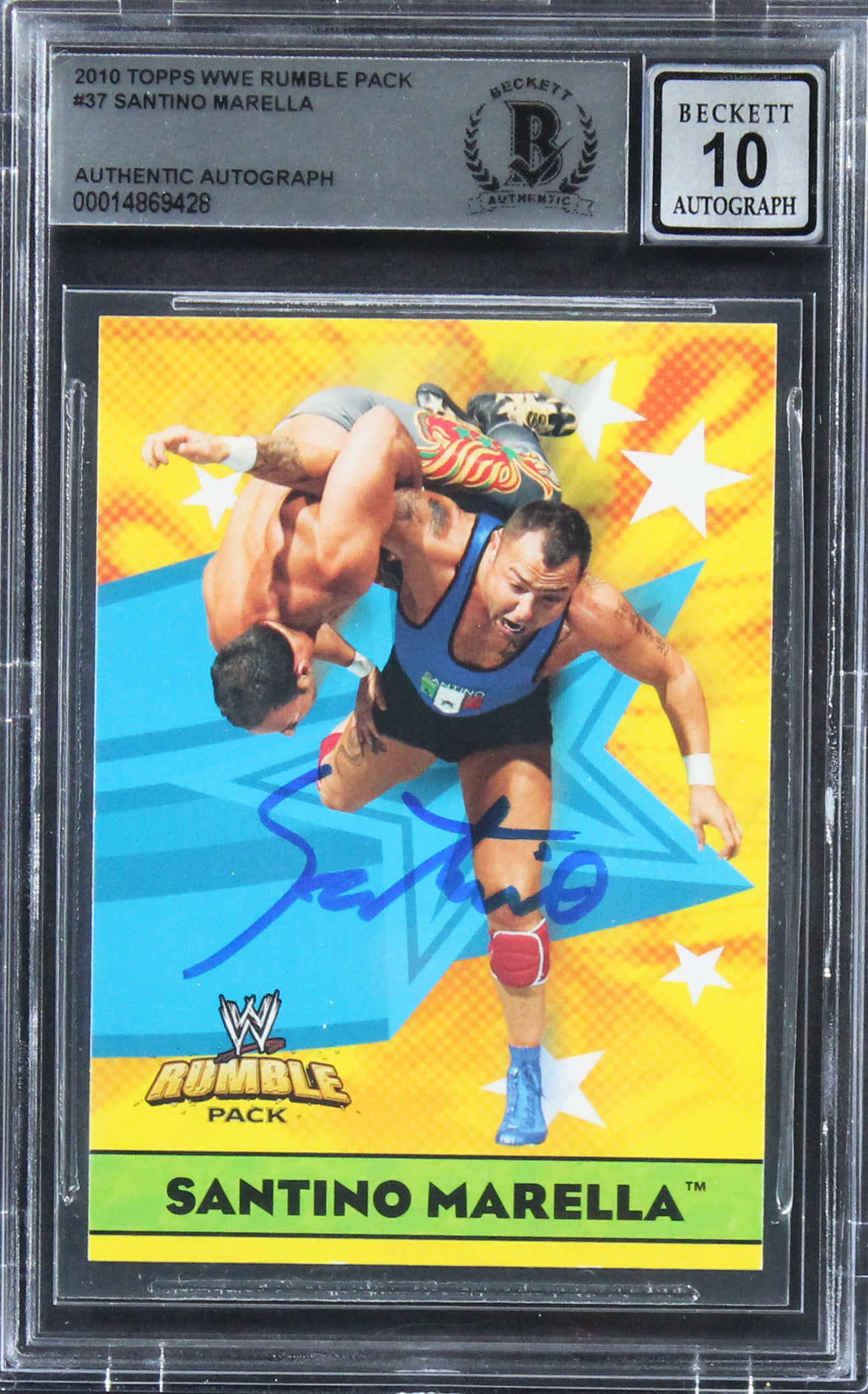 Santino Marella Signed 2010 Topps WWE Rumble Pack #37 Card Auto 10! BAS Slabbed