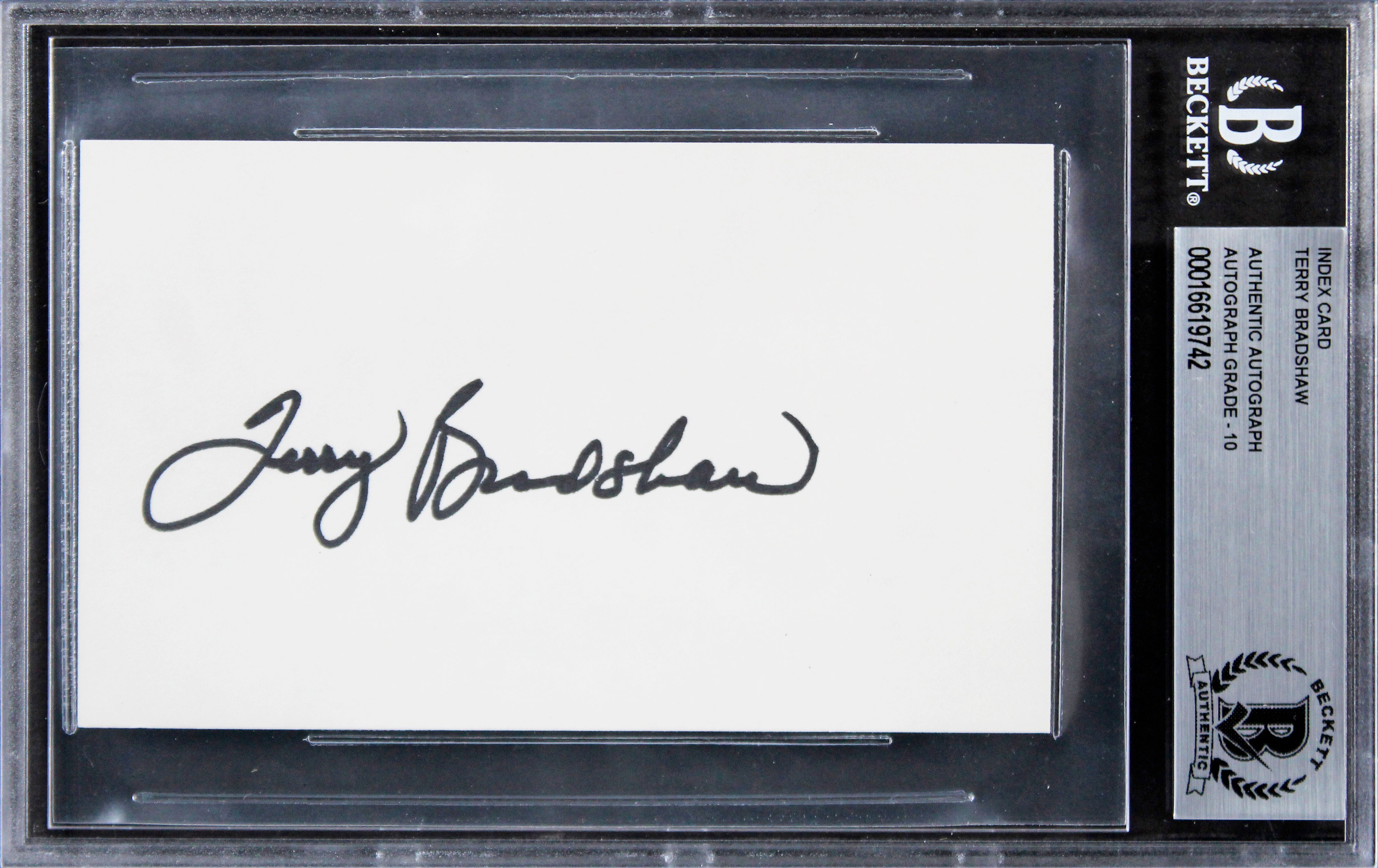 Steelers Terry Bradshaw Authentic Signed 3x5 Index Card Auto 10! BAS Slabbed