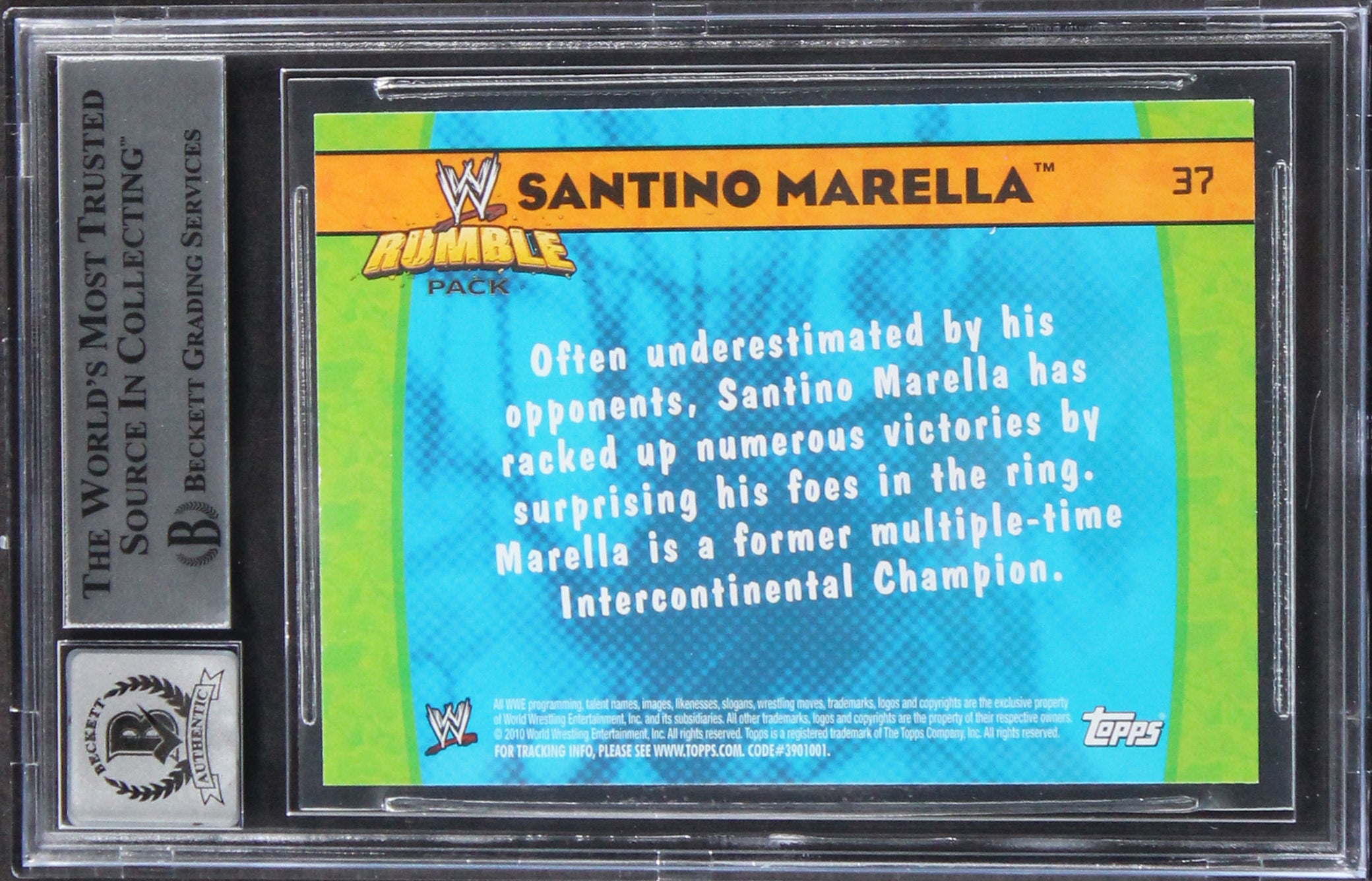 Santino Marella Signed 2010 Topps WWE Rumble Pack #37 Card Auto 10! BAS Slabbed