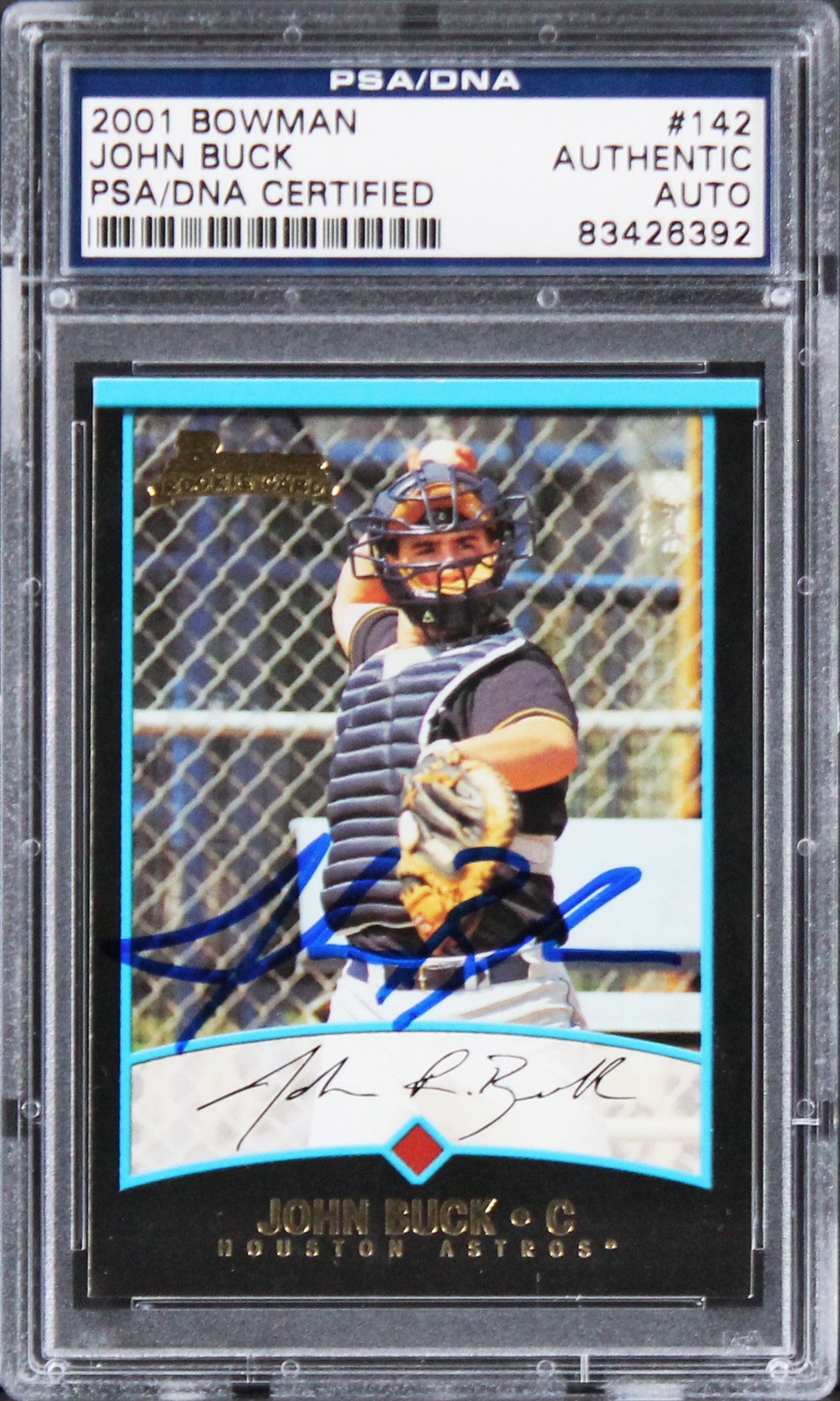 Astros John Buck Authentic Signed Card 2001 Bowman Rookie #142 PSA/DNA Slabbed