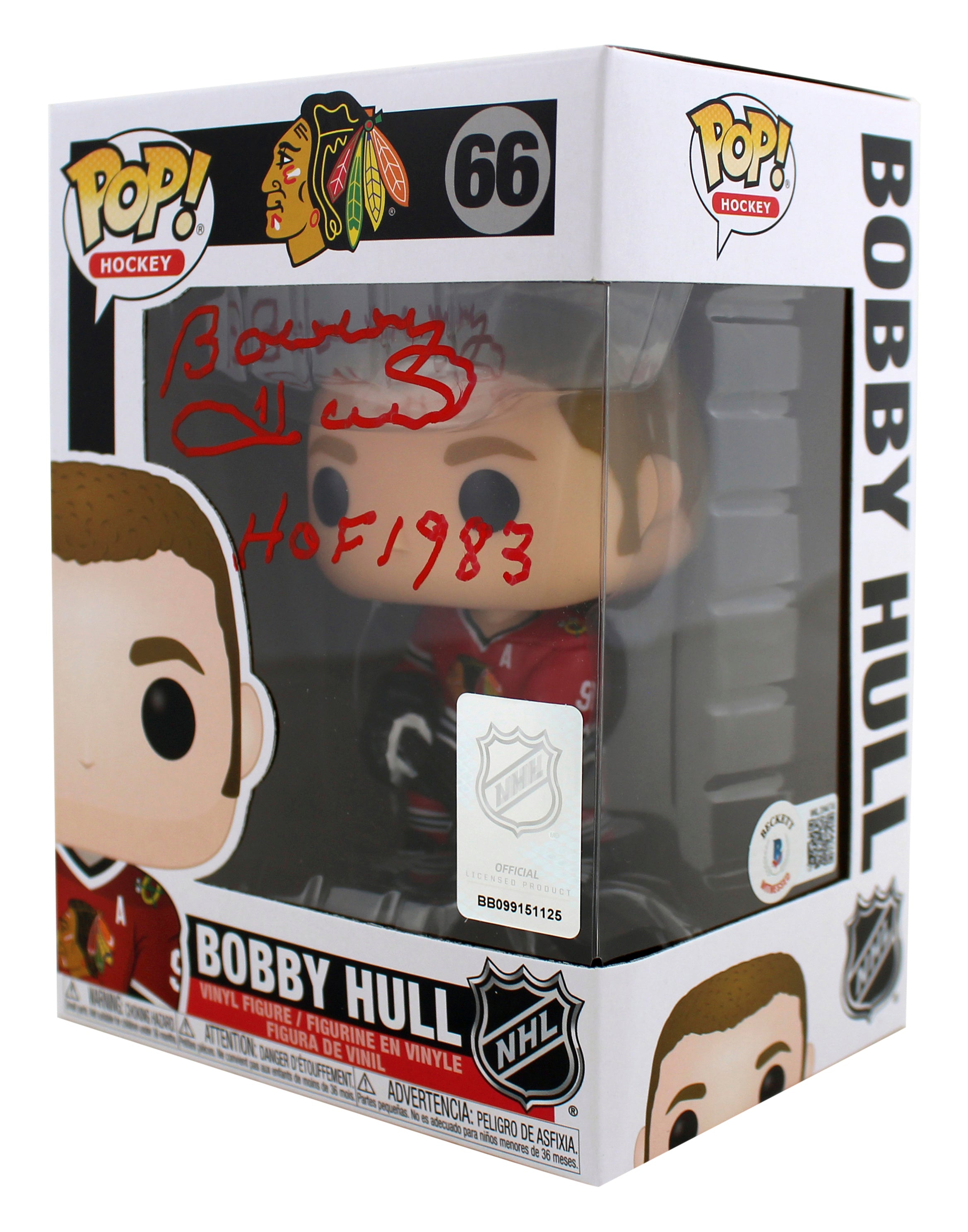 Blackhawks Bobby Hull "HOF 1983" Signed Funko Pop Vinyl Figure BAS Wit #WL39474