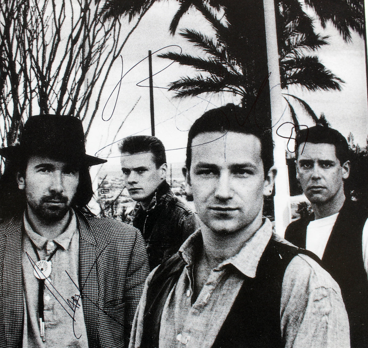 U2 (4) Bono, Edge, Clayton & Mullen Signed 7.25x10 1987 Tour Photo BAS #AA03803