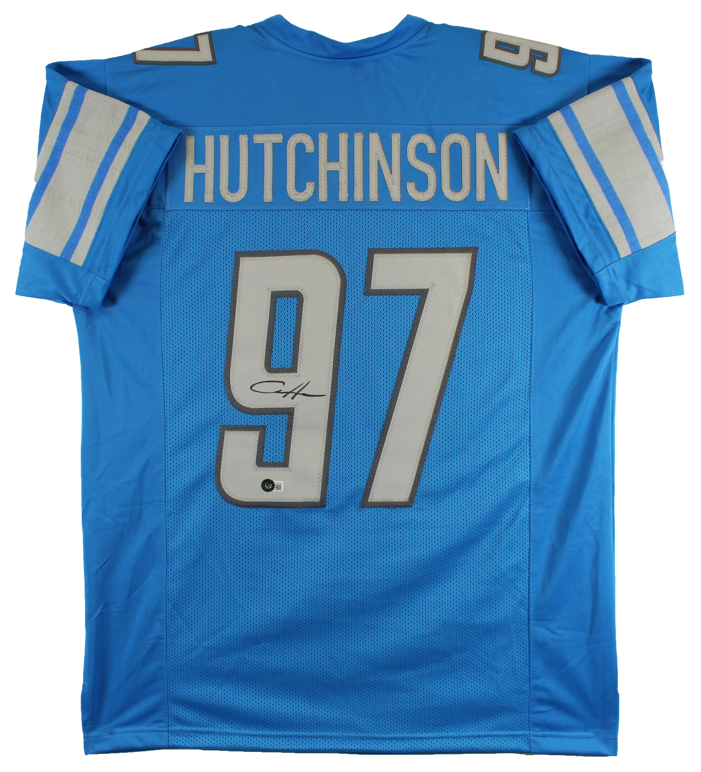 ** HOLIDAY DOORBUSTER ** Aidan Hutchinson Authentic Signed Blue Pro Style Jersey BAS Witnessed