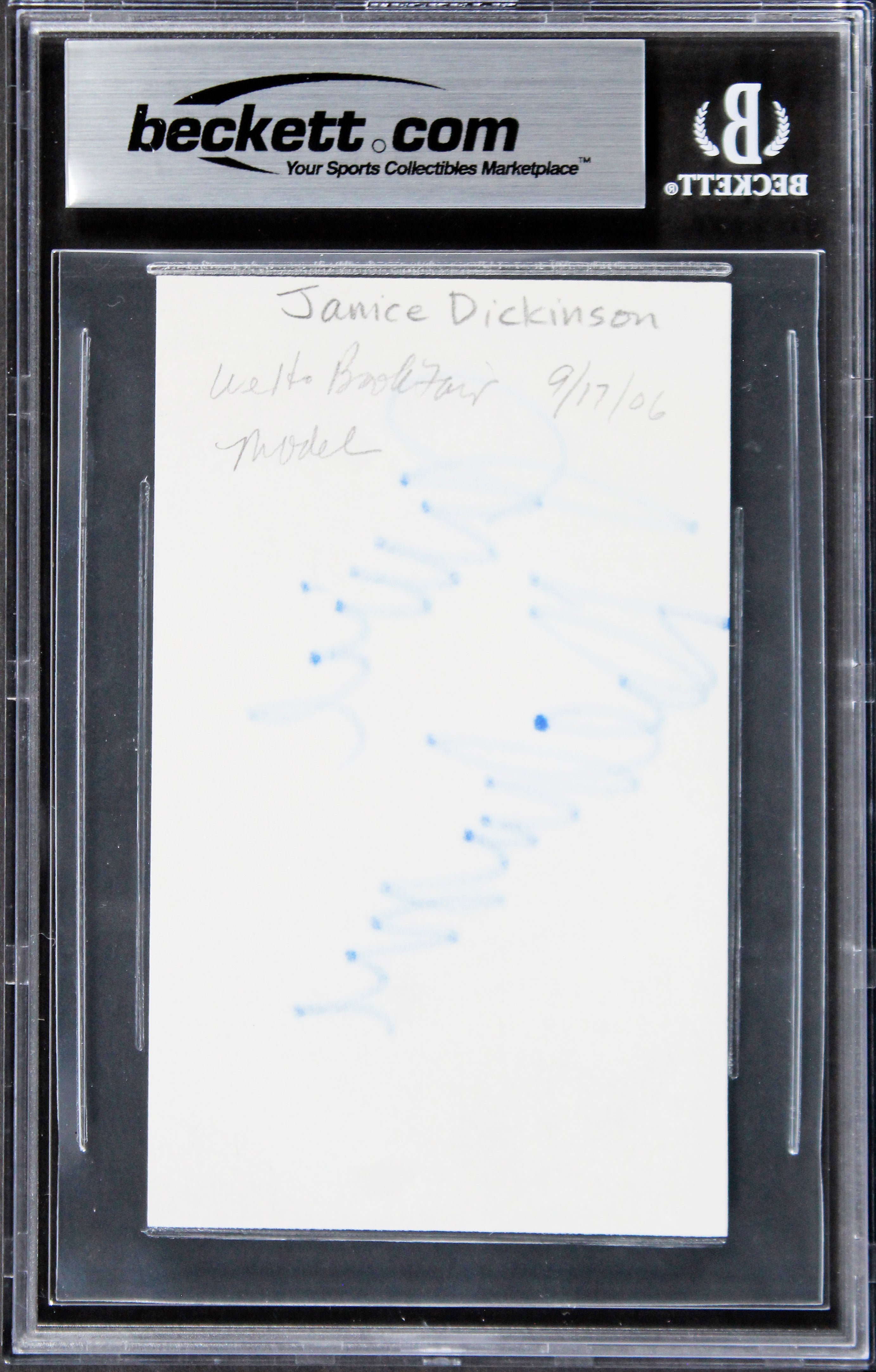 Janice Dickinson Model Authentic Signed 3x5 Index Card Autographed BAS Slabbed